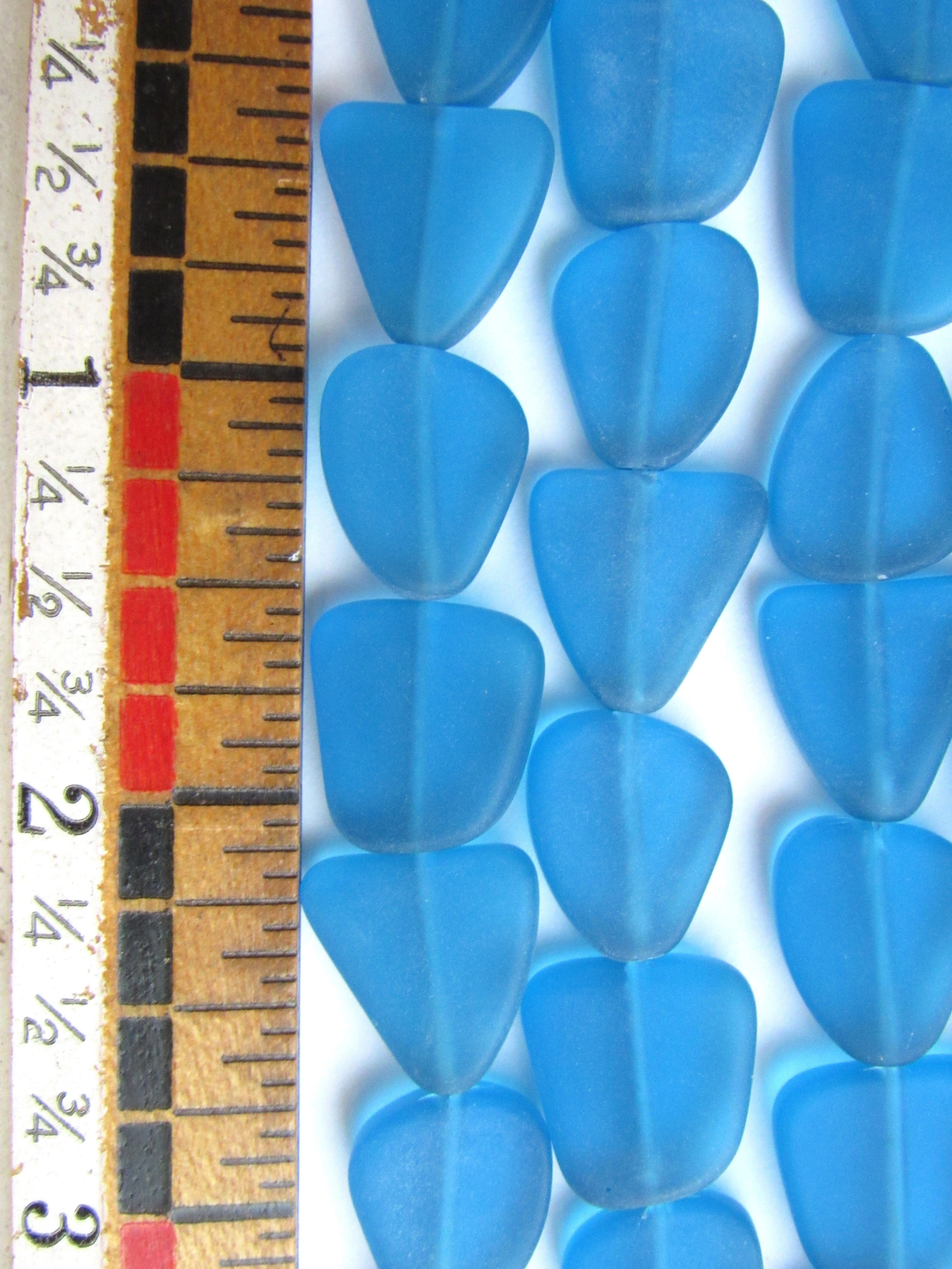 Cultured Sea Glass Beads - 15mm Teal Marine Blue Flat Frosted