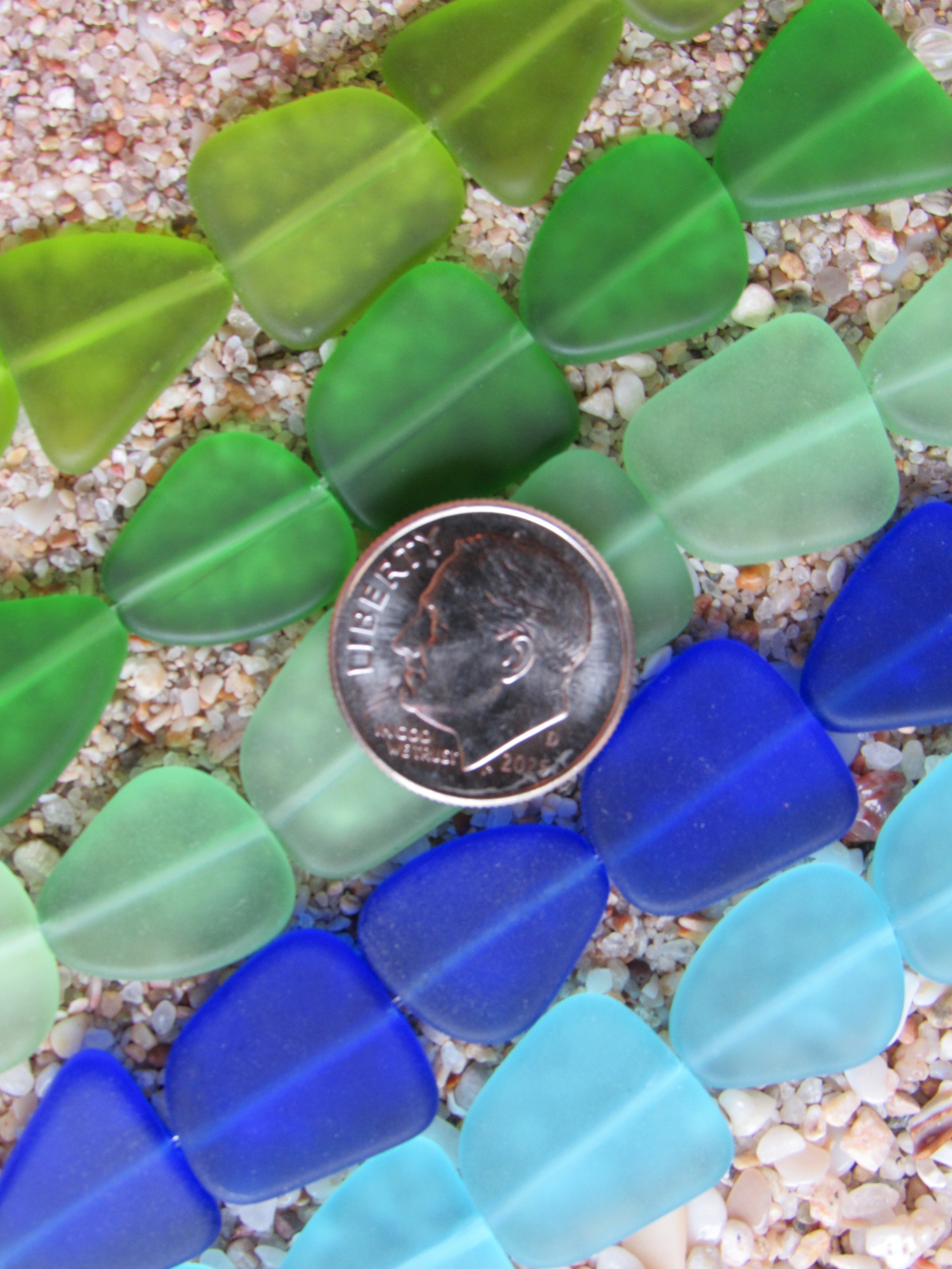 Cultured Sea Glass Freeform Beads - 15mm - Frosted Matte - Blue Green Assorted - 5 Strands