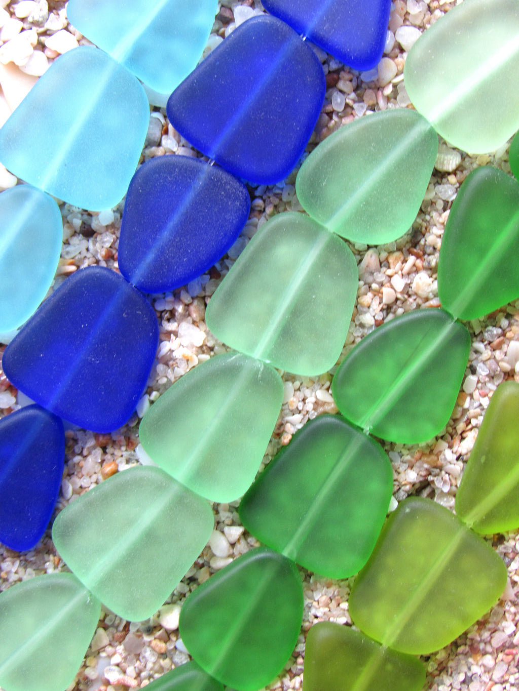 Cultured Sea Glass Freeform Beads - 15mm - Frosted Matte - Blue Green Assorted - 5 Strands