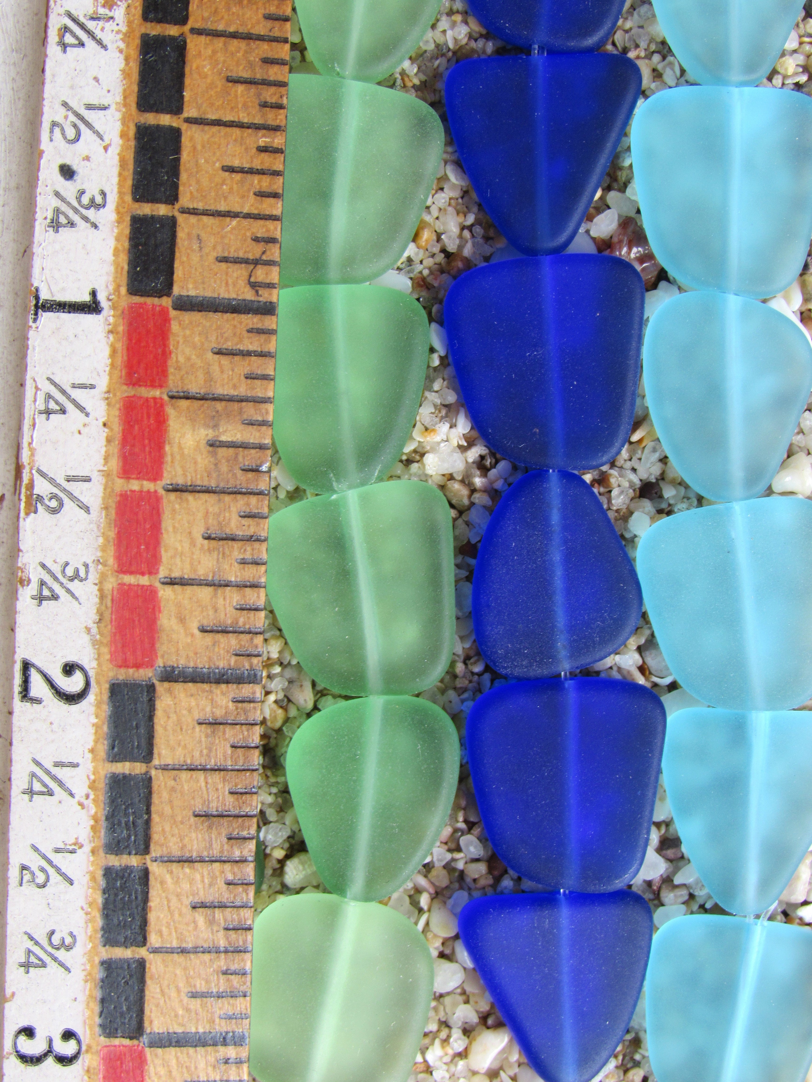 Cultured Sea Glass Freeform Beads - 15mm - Frosted Matte - Blue Green Assorted - 5 Strands
