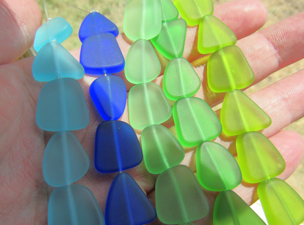 Cultured Sea Glass Freeform Beads - 15mm - Frosted Matte - Blue Green Assorted - 5 Strands