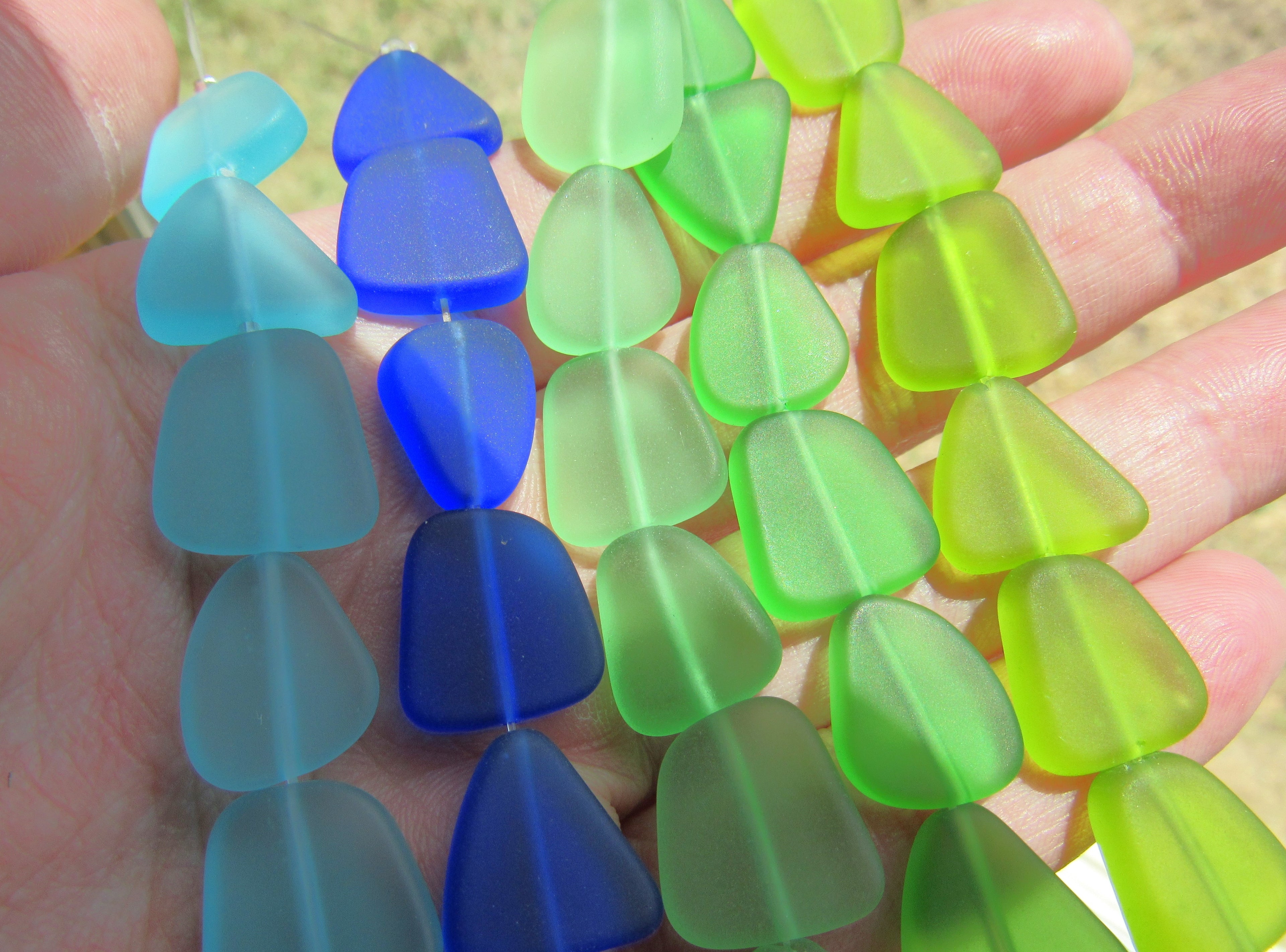 Cultured Sea Glass Freeform Beads - 15mm - Frosted Matte - Blue Green Assorted - 5 Strands