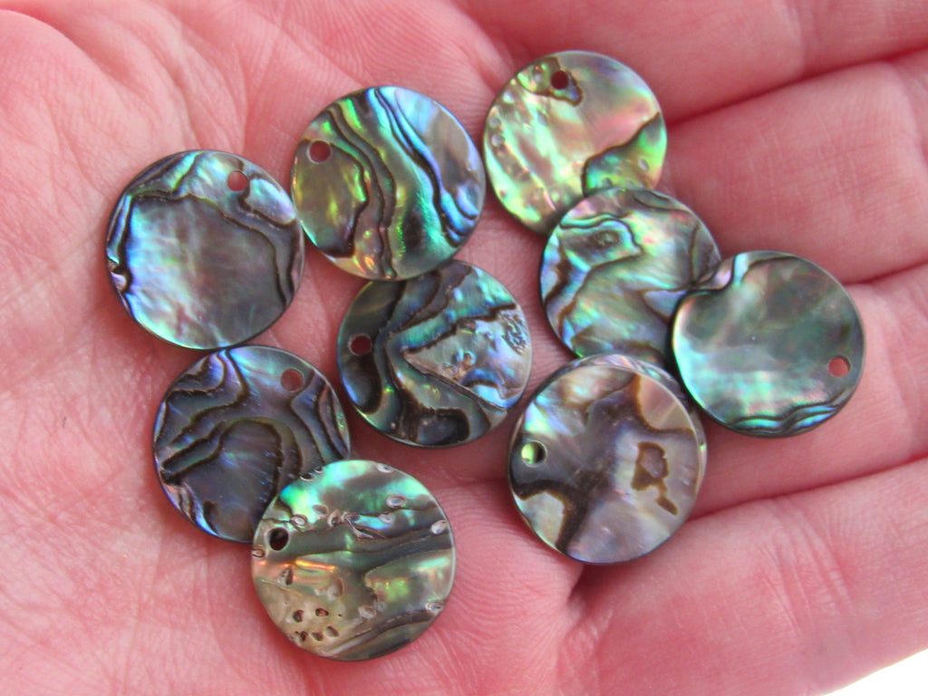 Natural Abalone Round Pendants - 15mm Flat - Top Drilled - 1.2mm Hole - Shell Findings
