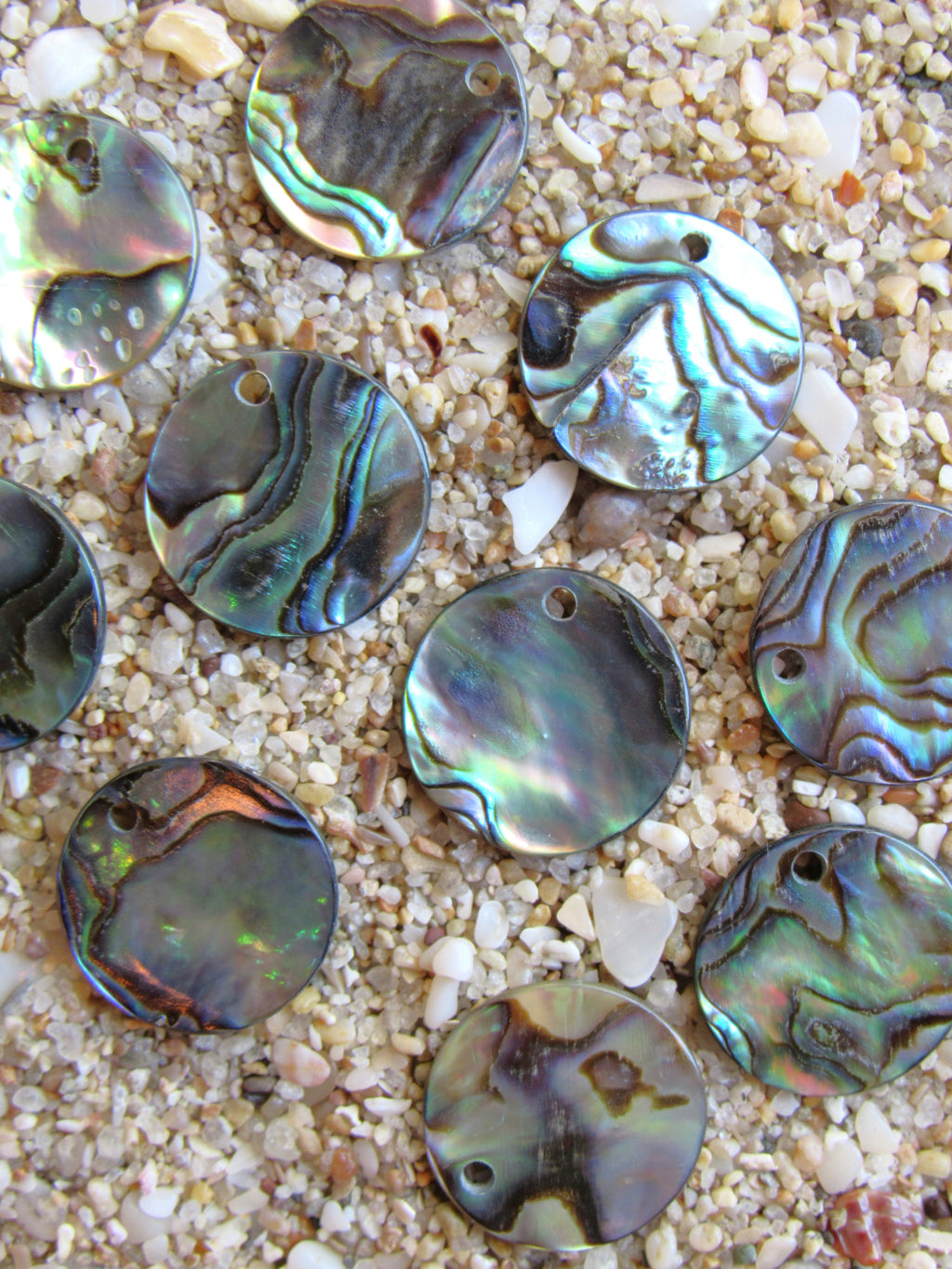Natural Abalone Round Pendants - 15mm Flat - Top Drilled - 1.2mm Hole - Shell Findings