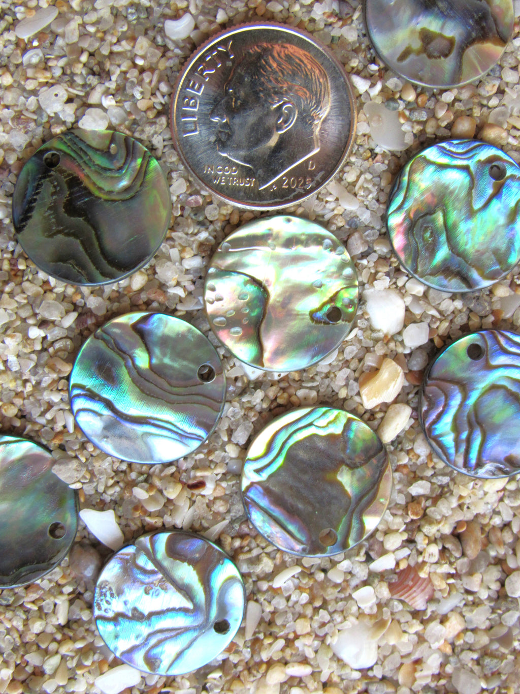 Natural Abalone Round Pendants - 15mm Flat - Top Drilled - 1.2mm Hole - Shell Findings
