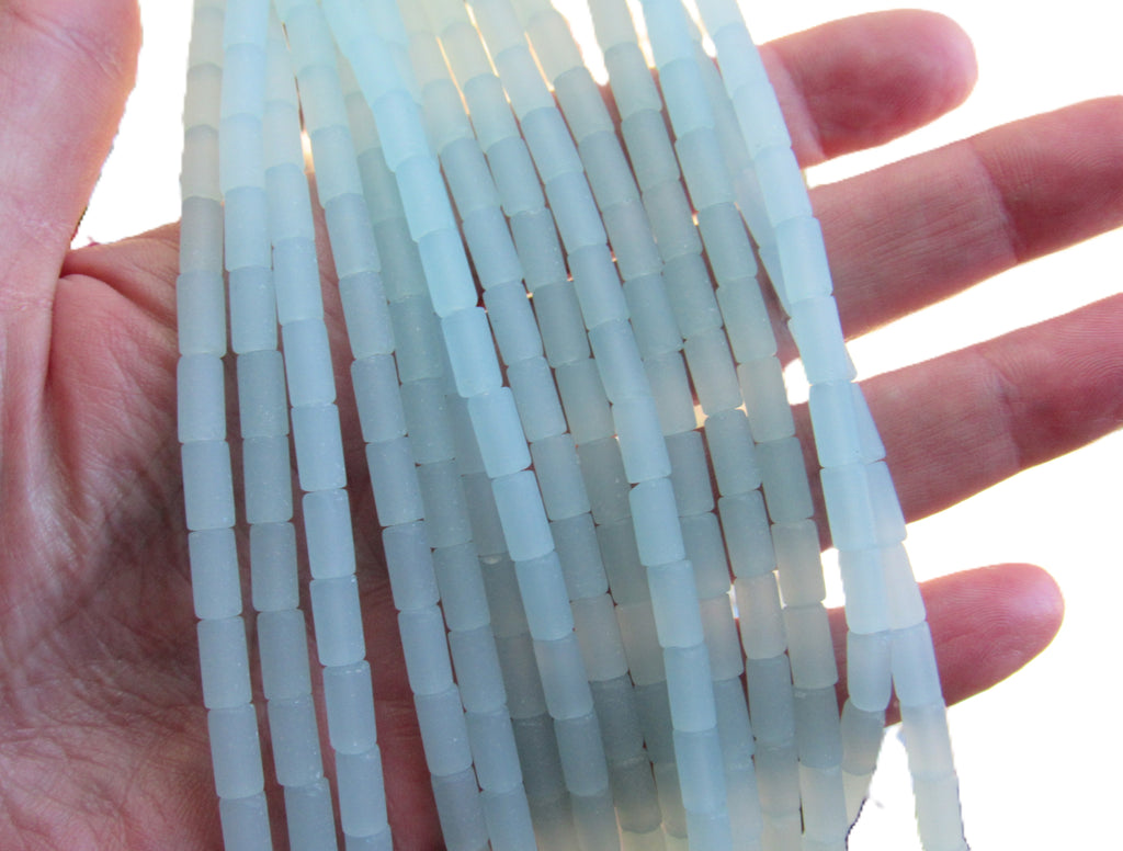 Cultured Sea Glass Tube Beads - 9x4mm - Opaque Pale Seafoam - Single Strand or 5 Strand Hank