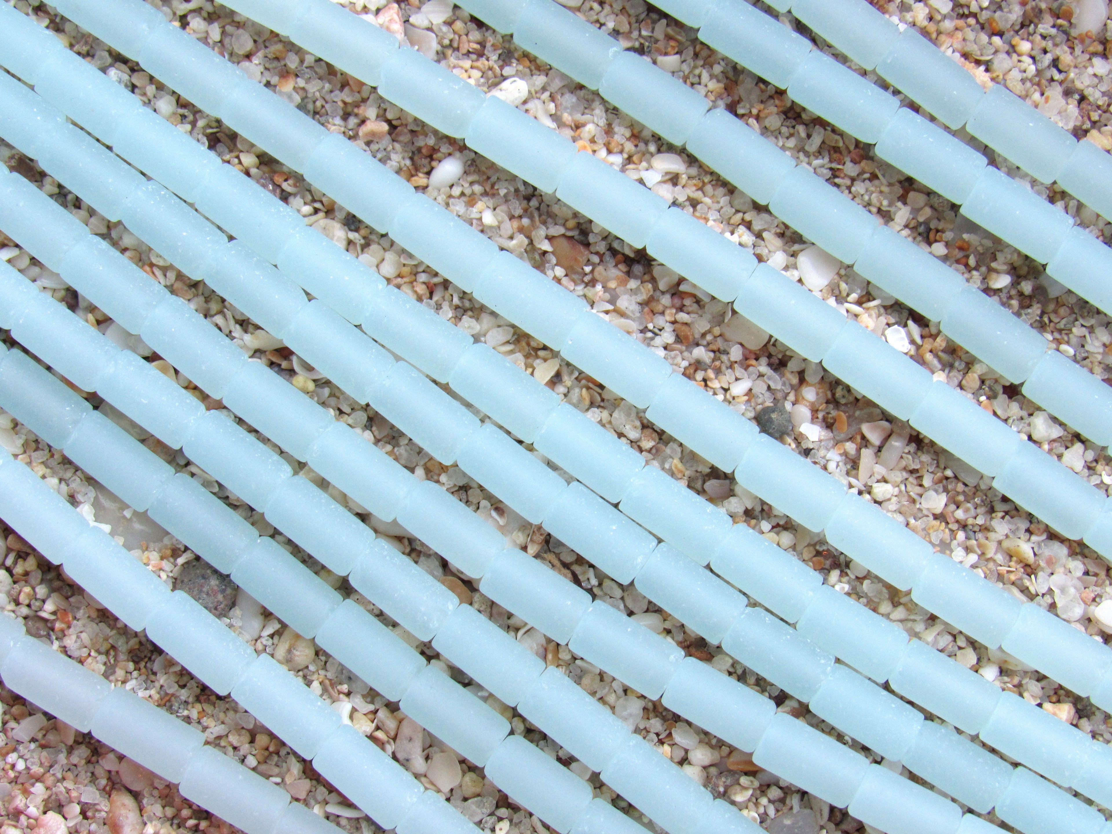Cultured Sea Glass Tube Beads - 9x4mm - Opaque Pale Seafoam - Single Strand or 5 Strand Hank