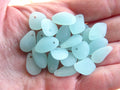 Cultured Sea Glass Pebble Pendants - 13-15mm - Opaque Frosted  - Pale Seafoam - Top Drilled - 1mm Hole
