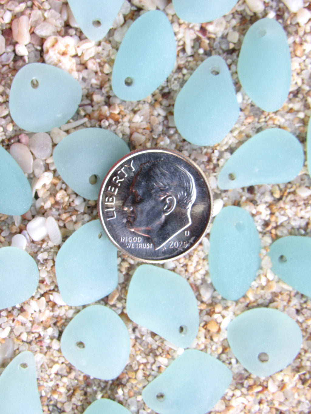 Cultured Sea Glass Pebble Pendants - 13-15mm - Opaque Frosted  - Pale Seafoam - Top Drilled - 1mm Hole