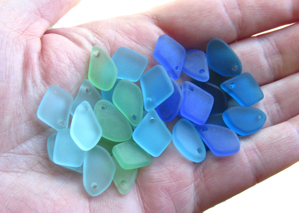 15mm Flat Frosted Cultured Sea Glass Pendants - Light Blue Green - Small top drilled beads - Jewelry Making (Copy)