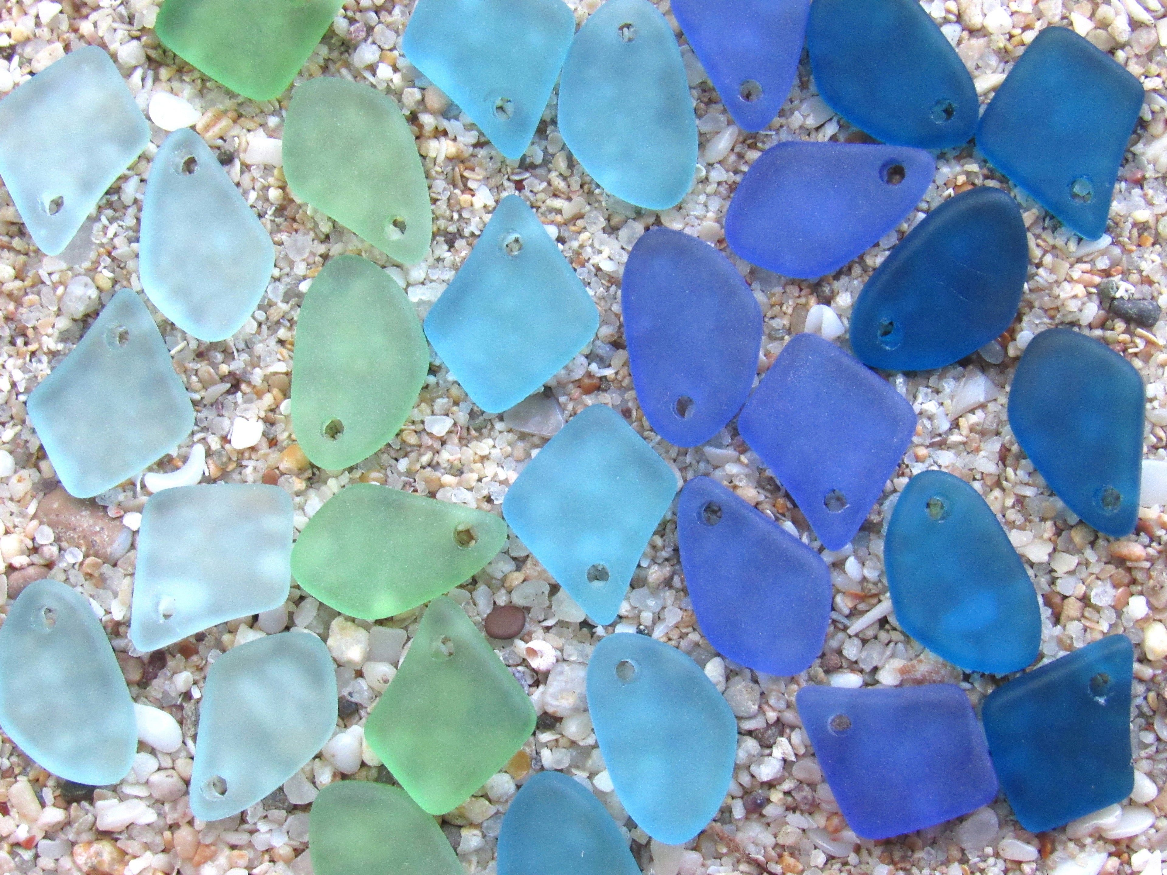 15mm Flat Frosted Cultured Sea Glass Pendants - Light Blue Green - Small top drilled beads - Jewelry Making (Copy)
