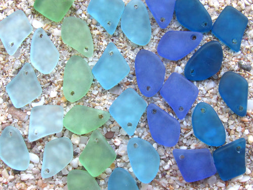15mm Flat Frosted Cultured Sea Glass Pendants - Light Blue Green - Small top drilled beads - Jewelry Making (Copy)
