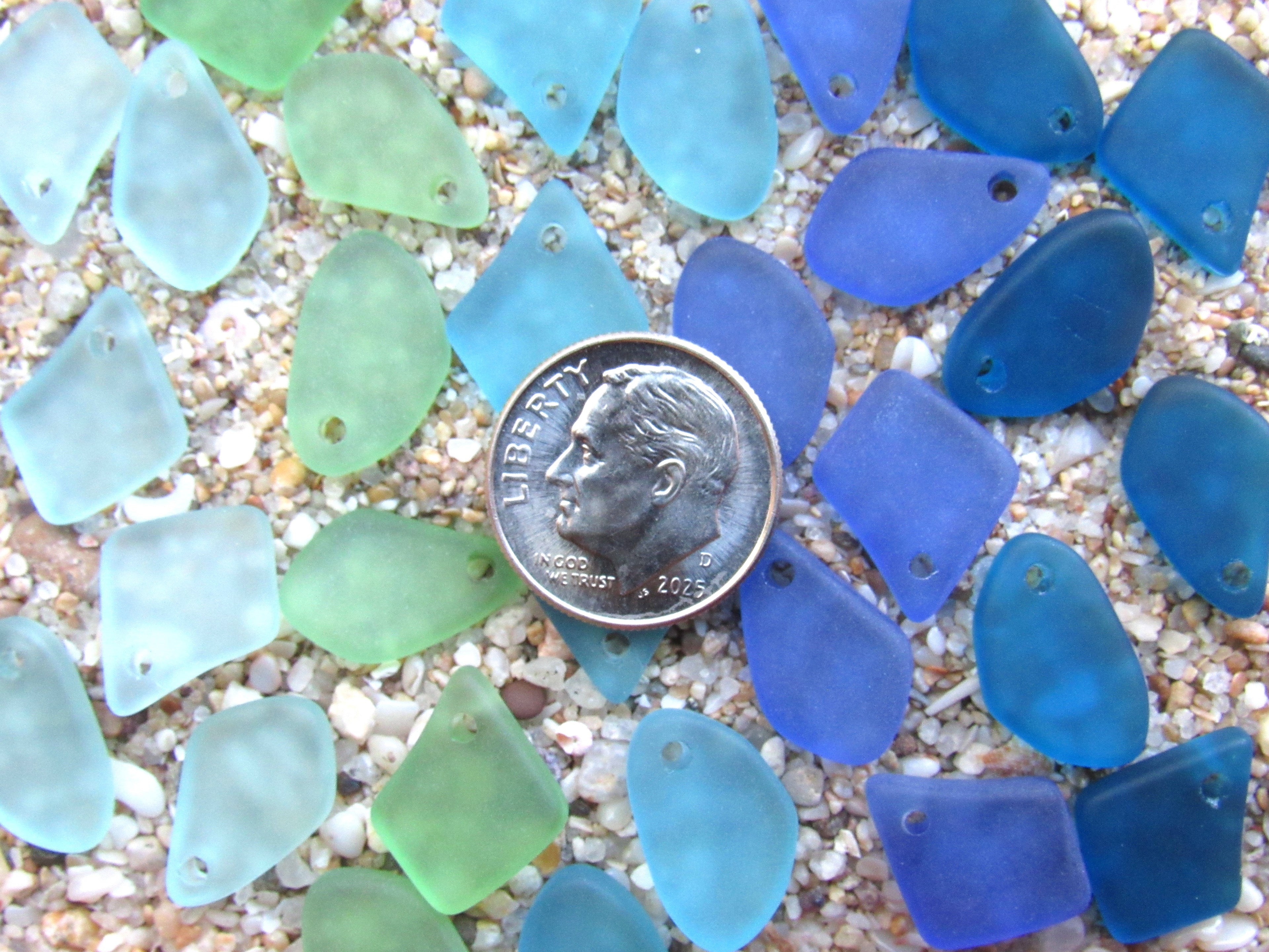 15mm Flat Frosted Cultured Sea Glass Pendants - Light Blue Green - Small top drilled beads - Jewelry Making (Copy)
