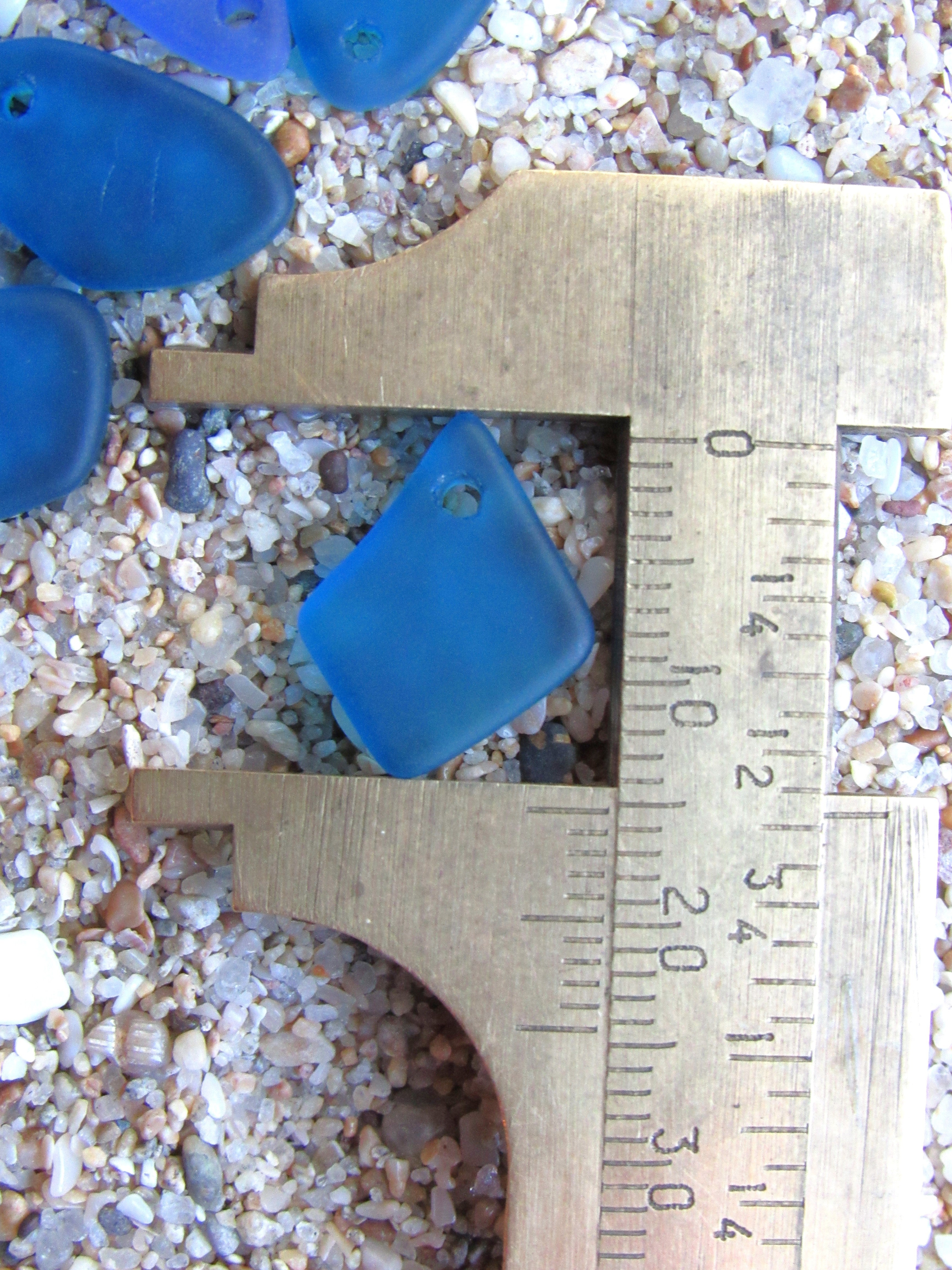 15mm Flat Frosted Cultured Sea Glass Pendants - Light Blue Green - Small top drilled beads - Jewelry Making (Copy)