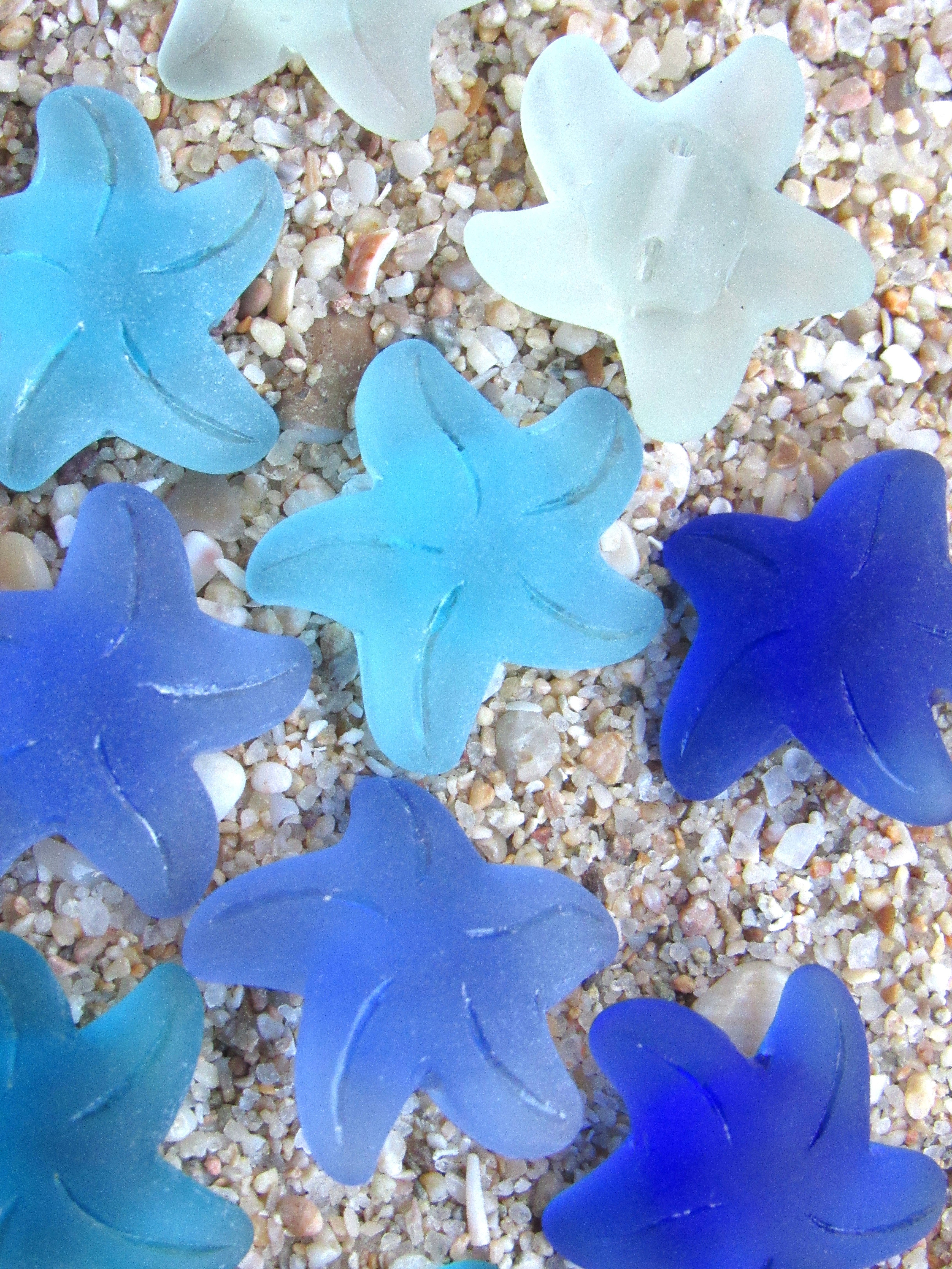 Cultured Sea Glass Starfish Pendants 20x7mm | Ocean Blues Set 5 Pairs