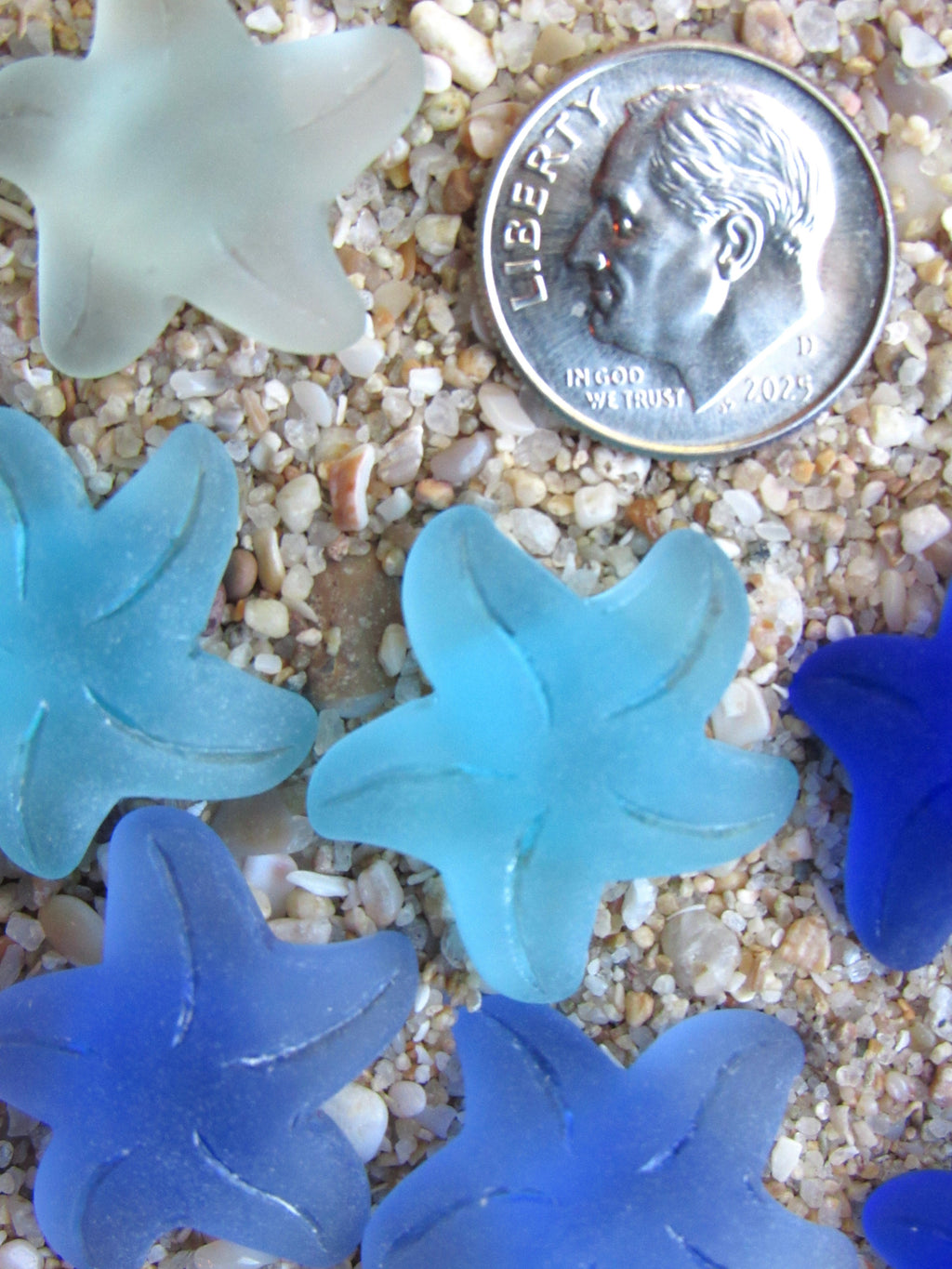 Cultured Sea Glass Starfish Pendants 20x7mm | Ocean Blues Set 5 Pairs