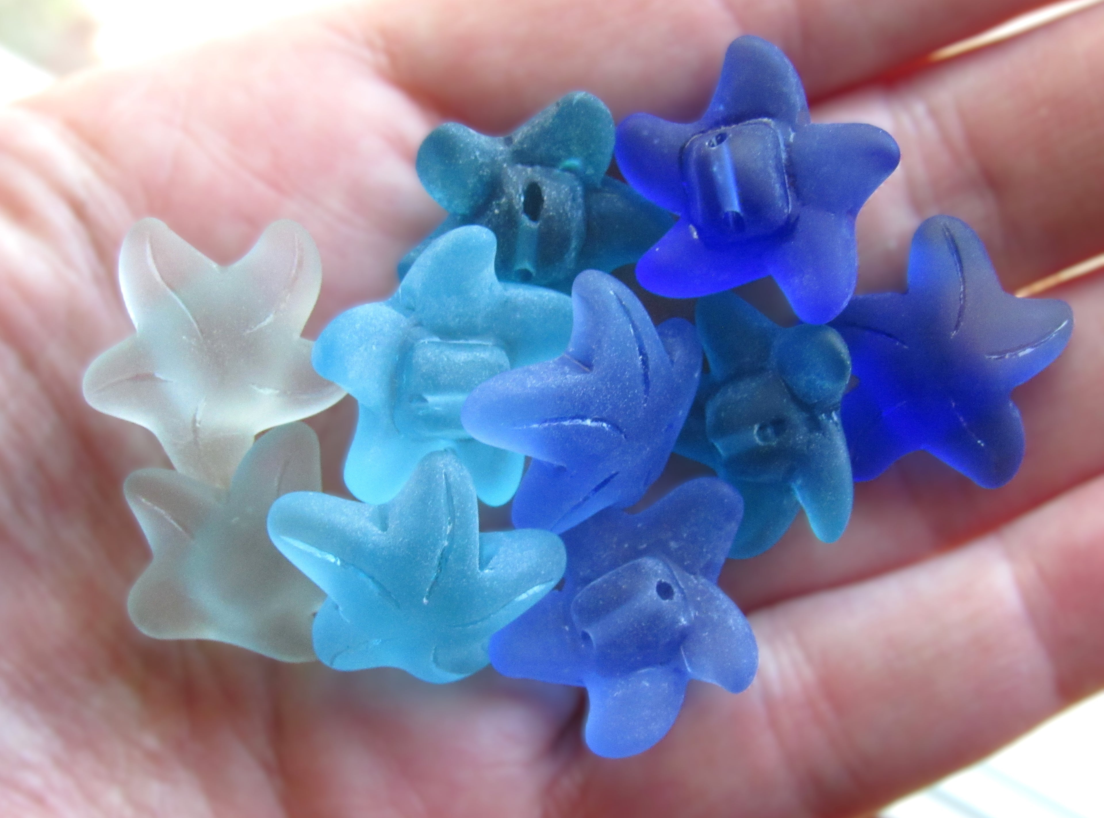Cultured Sea Glass Starfish Pendants 20x7mm | Ocean Blues Set 5 Pairs