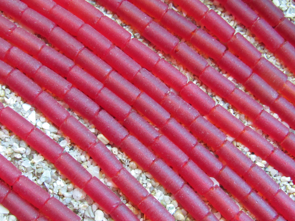 Cultured Sea Glass Tube Beads - 9x4mm - Cherry Red - Single Strand or 5 Strand Hank (Copy) (Copy)