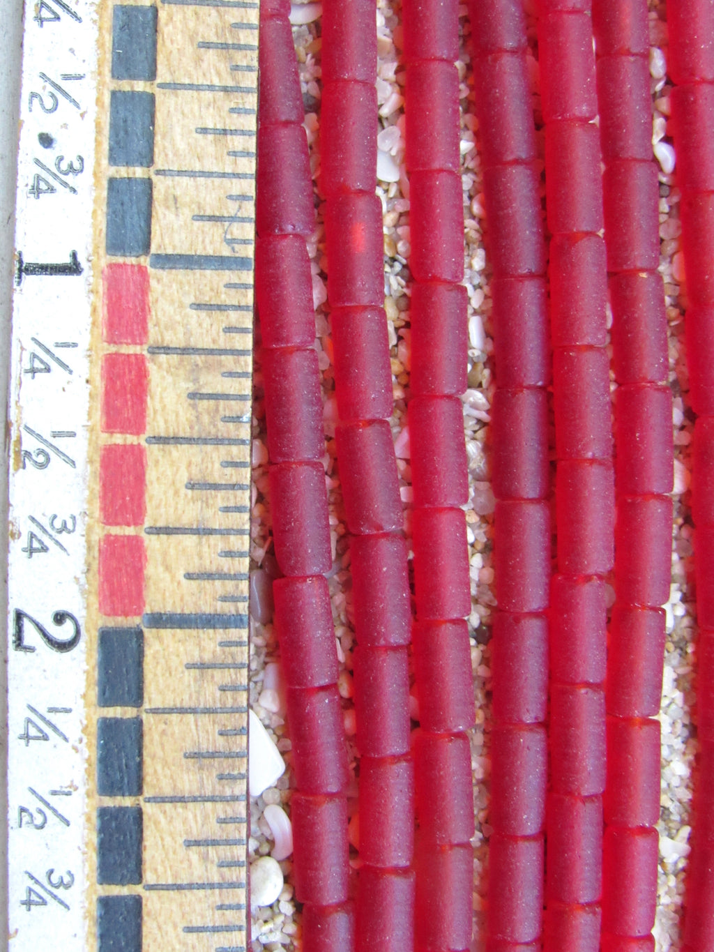 Cultured Sea Glass Tube Beads - 9x4mm - Cherry Red - Single Strand or 5 Strand Hank (Copy) (Copy)