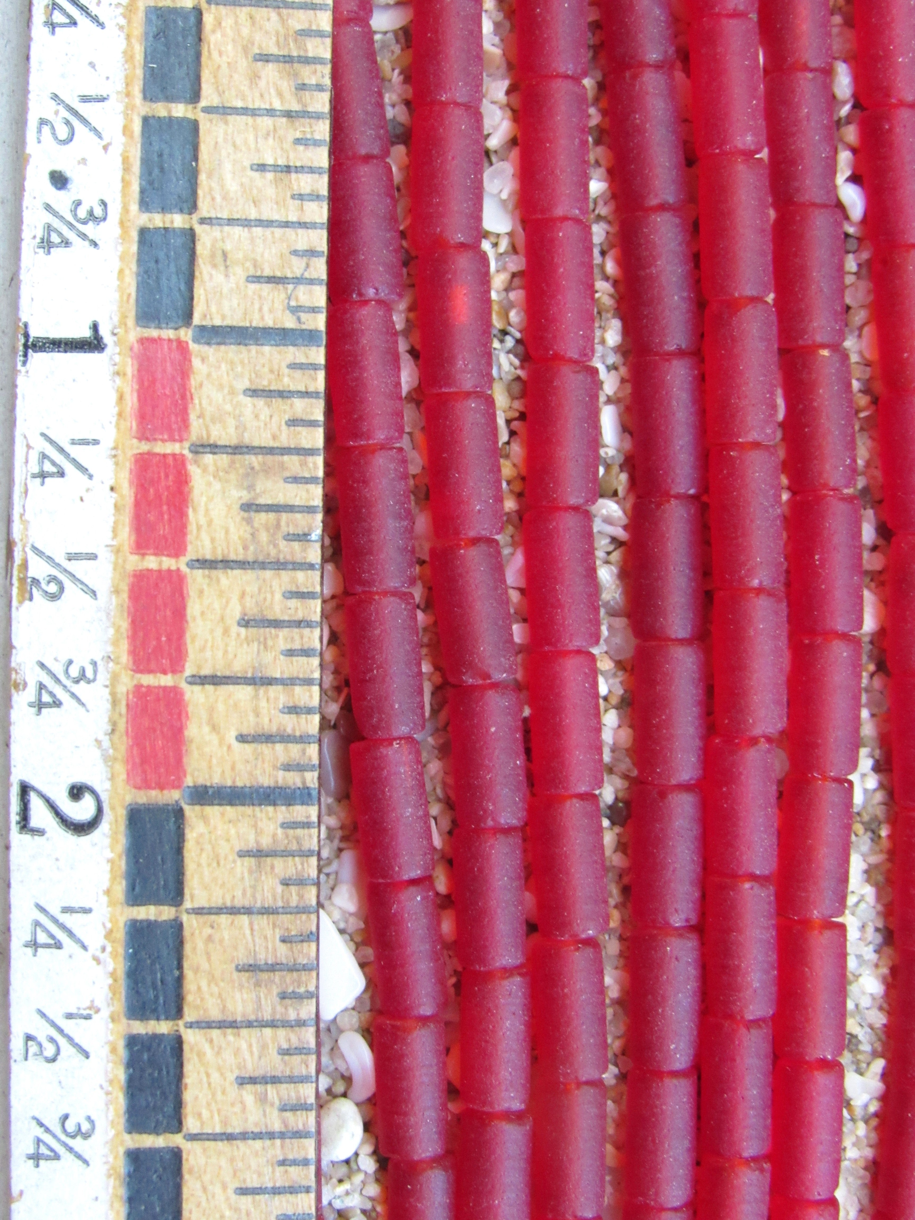 Cultured Sea Glass Tube Beads - 9x4mm - Cherry Red - Single Strand or 5 Strand Hank (Copy) (Copy)
