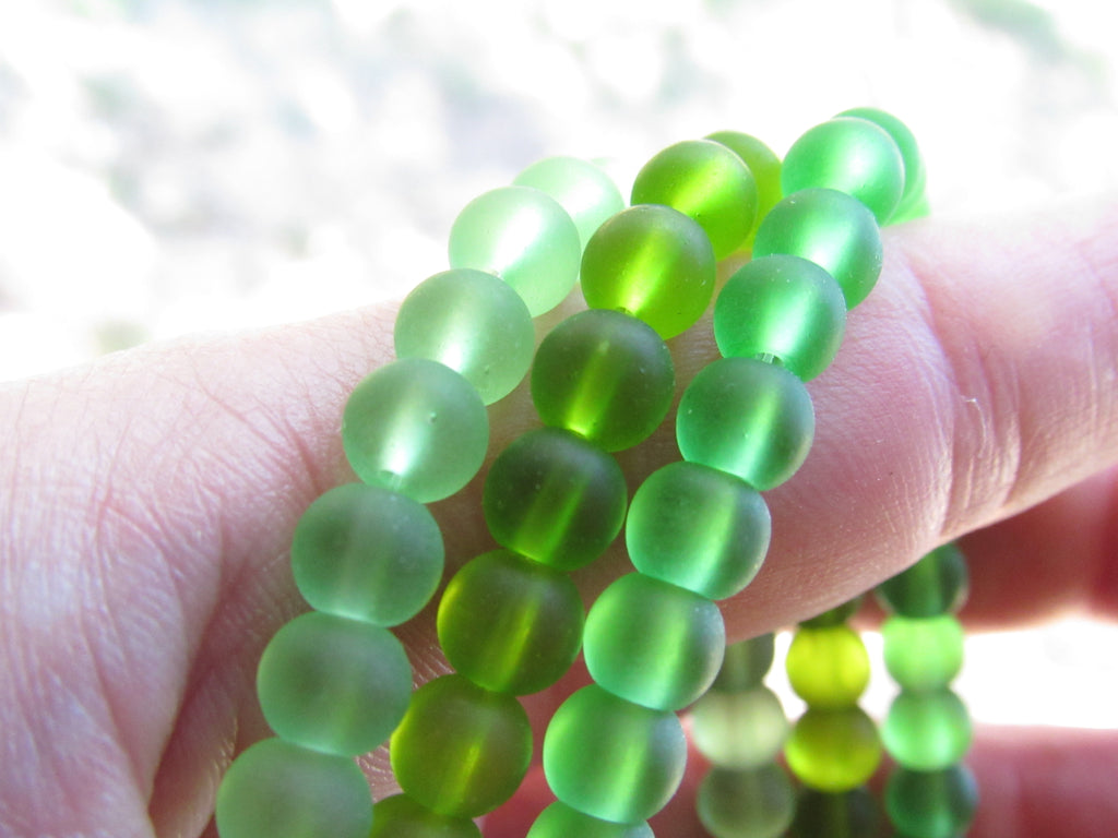 Cultured Sea Glass Round Beads 6mm | Peridot Olive Green Assorted 3 Strand Set