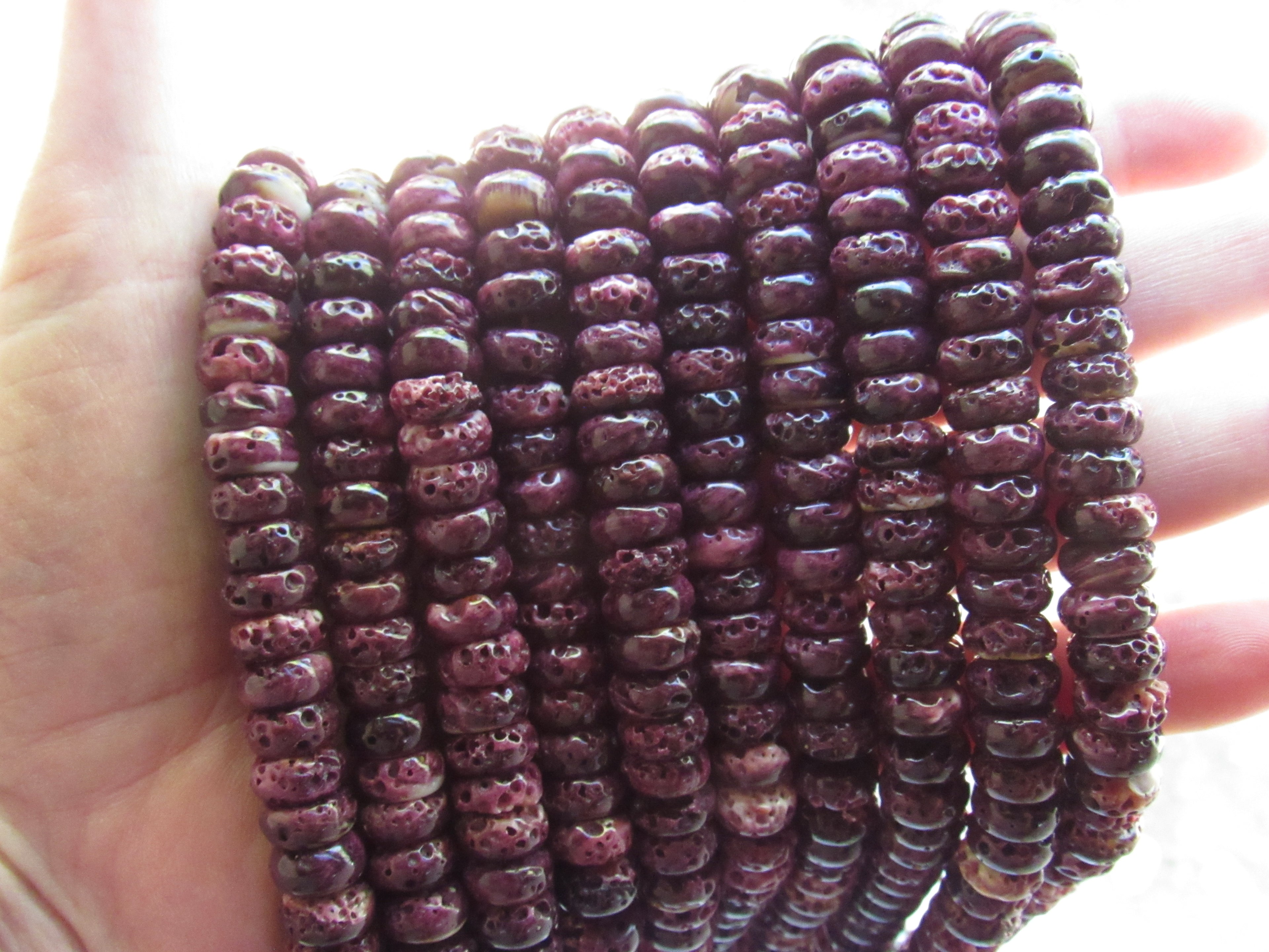 Natural Purple Spiny Oyster Shell Beads - 10mm Rondelle
