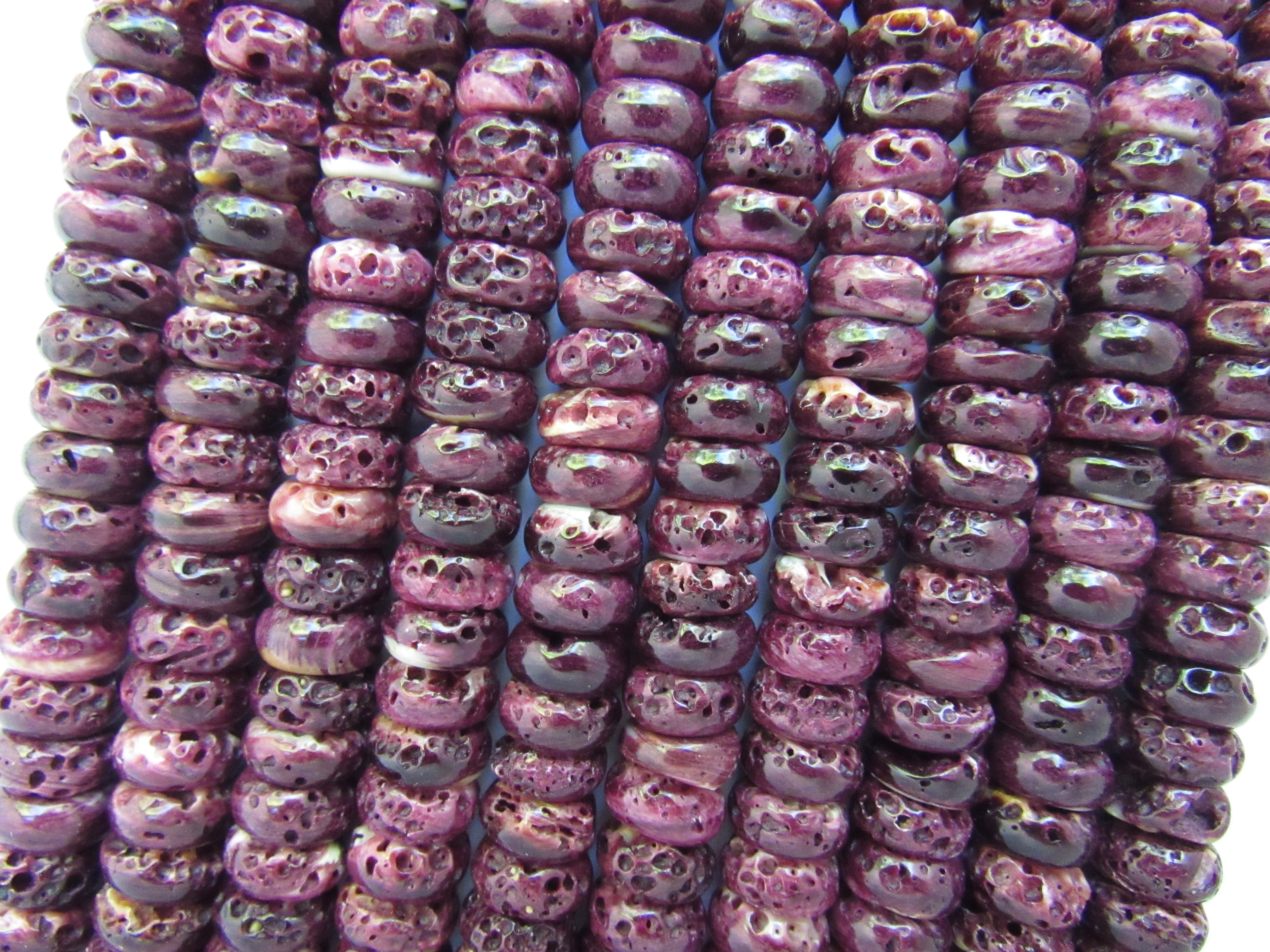 Natural Purple Spiny Oyster Shell Beads - 10mm Rondelle