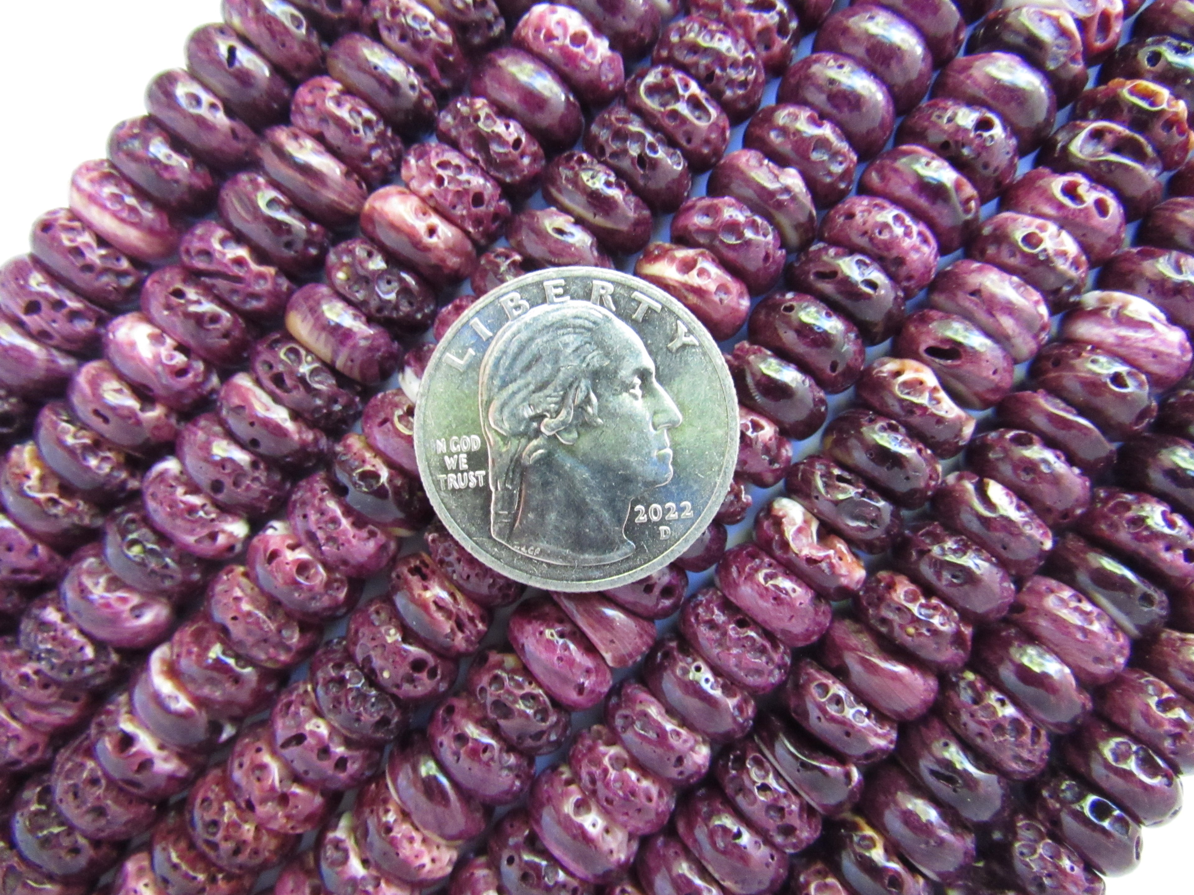 Natural Purple Spiny Oyster Shell Beads - 10mm Rondelle