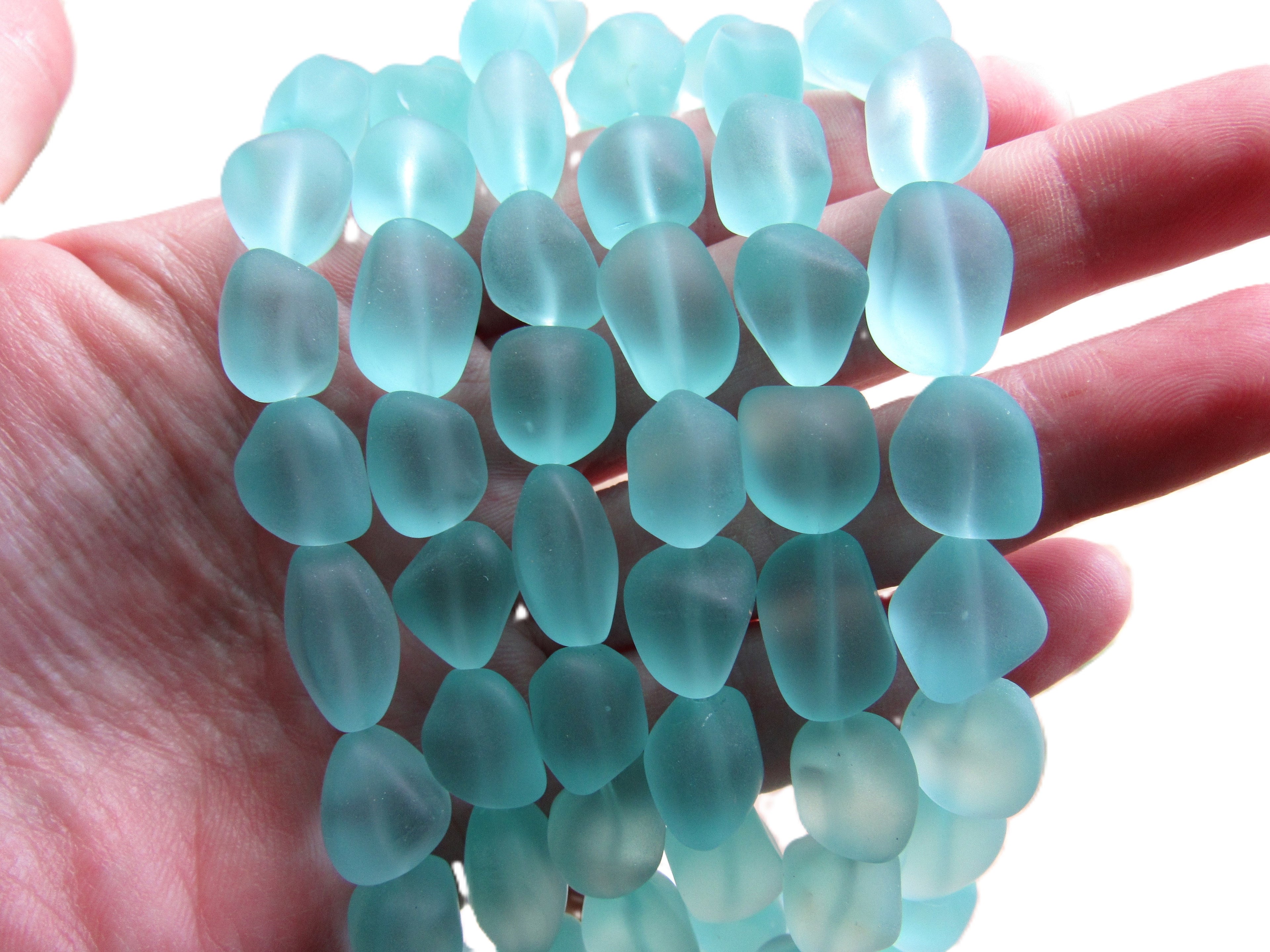 Cultured Sea Glass Nugget Beads - 15mm - Light Seafoam Green - Choose Strand or Hank