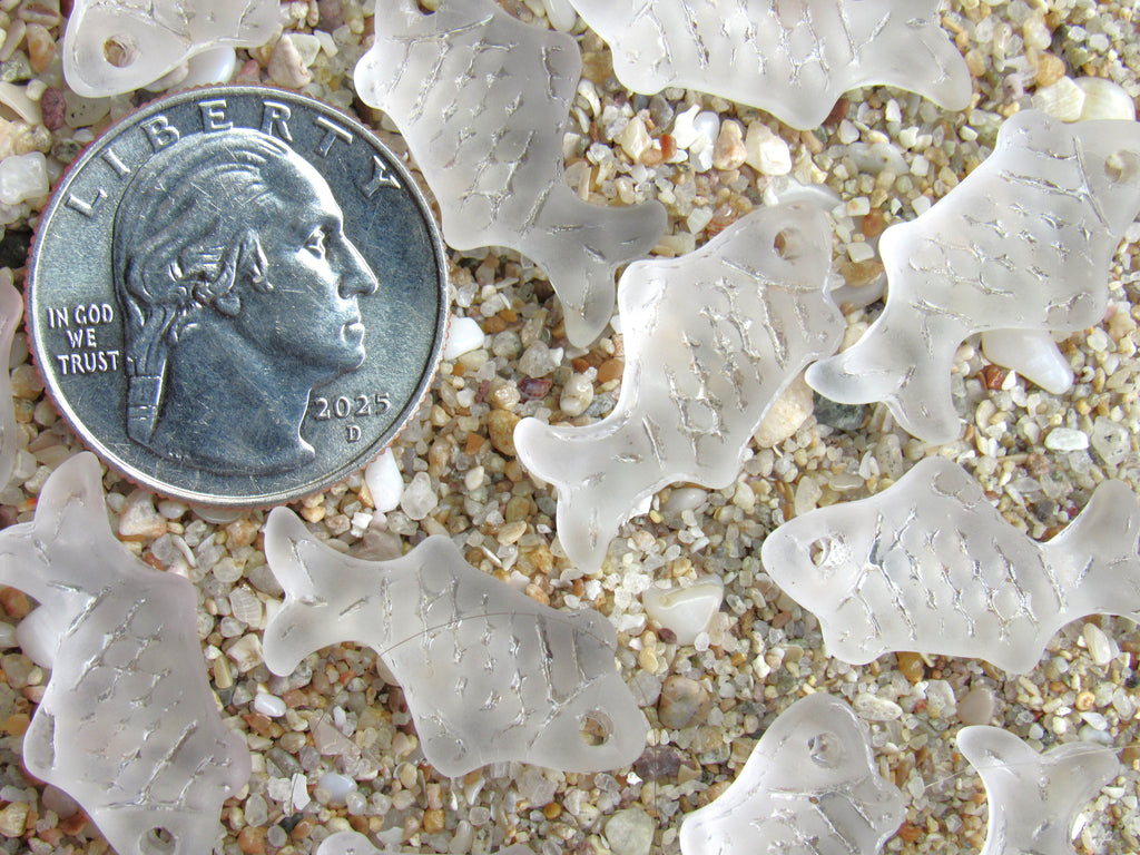 Cultured Sea Glass Fish Pendants 24x12mm | Clear Frosted Top Drilled
