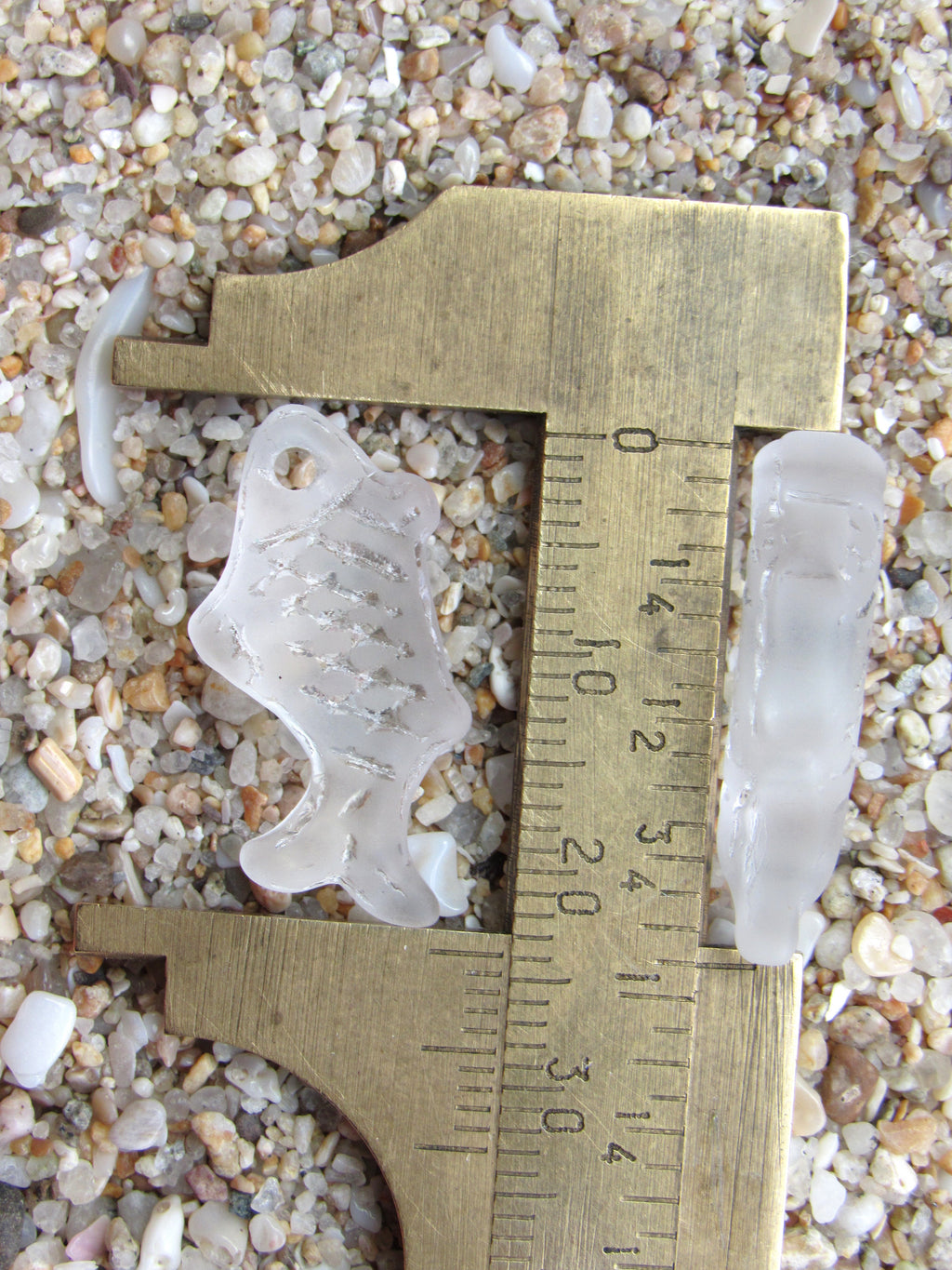 Cultured Sea Glass Fish Pendants 24x12mm | Clear Frosted Top Drilled