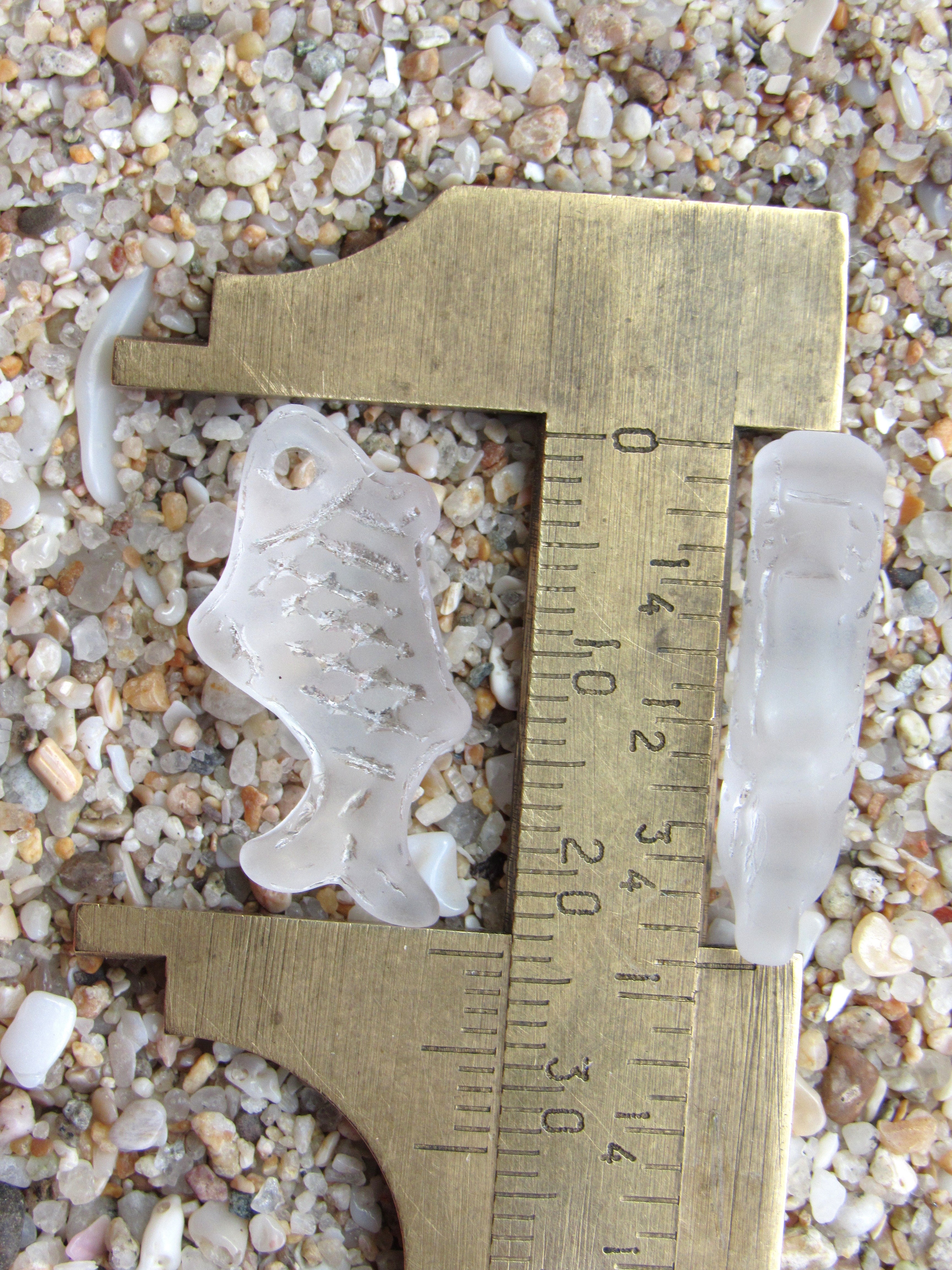 Cultured Sea Glass Fish Pendants 24x12mm | Clear Frosted Top Drilled