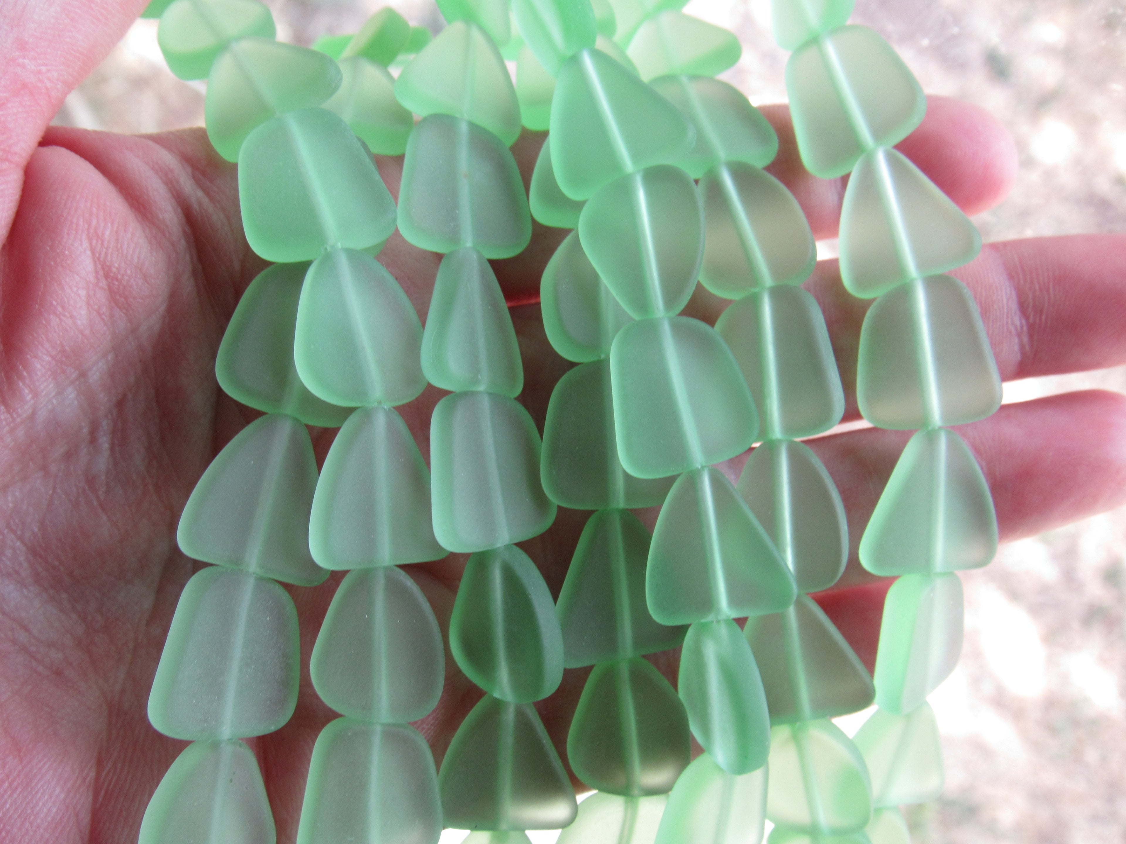 Cultured Sea Glass Beads - 15mm Light Green Flat Freeform Strands