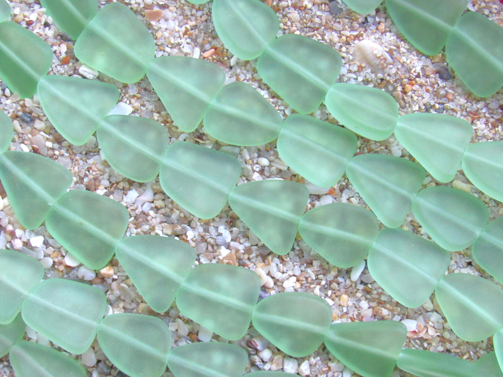 Cultured Sea Glass Beads - 15mm Light Green Flat Freeform Strands