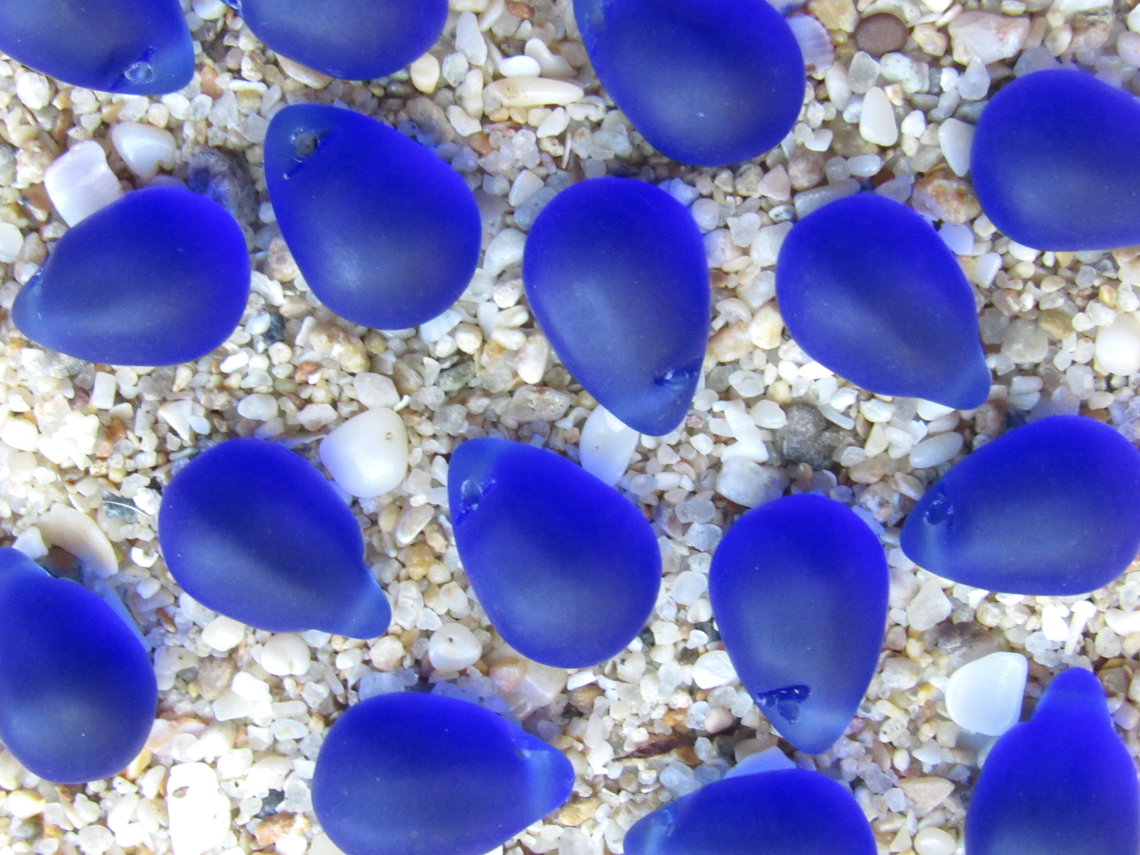 Royal Dark Blue Cultured Sea Glass Teardrop Pendants — Frosted, 14x10mm, Tip-Drilled