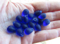 Royal Dark Blue Cultured Sea Glass Teardrop Pendants — Frosted, 14x10mm, Tip-Drilled