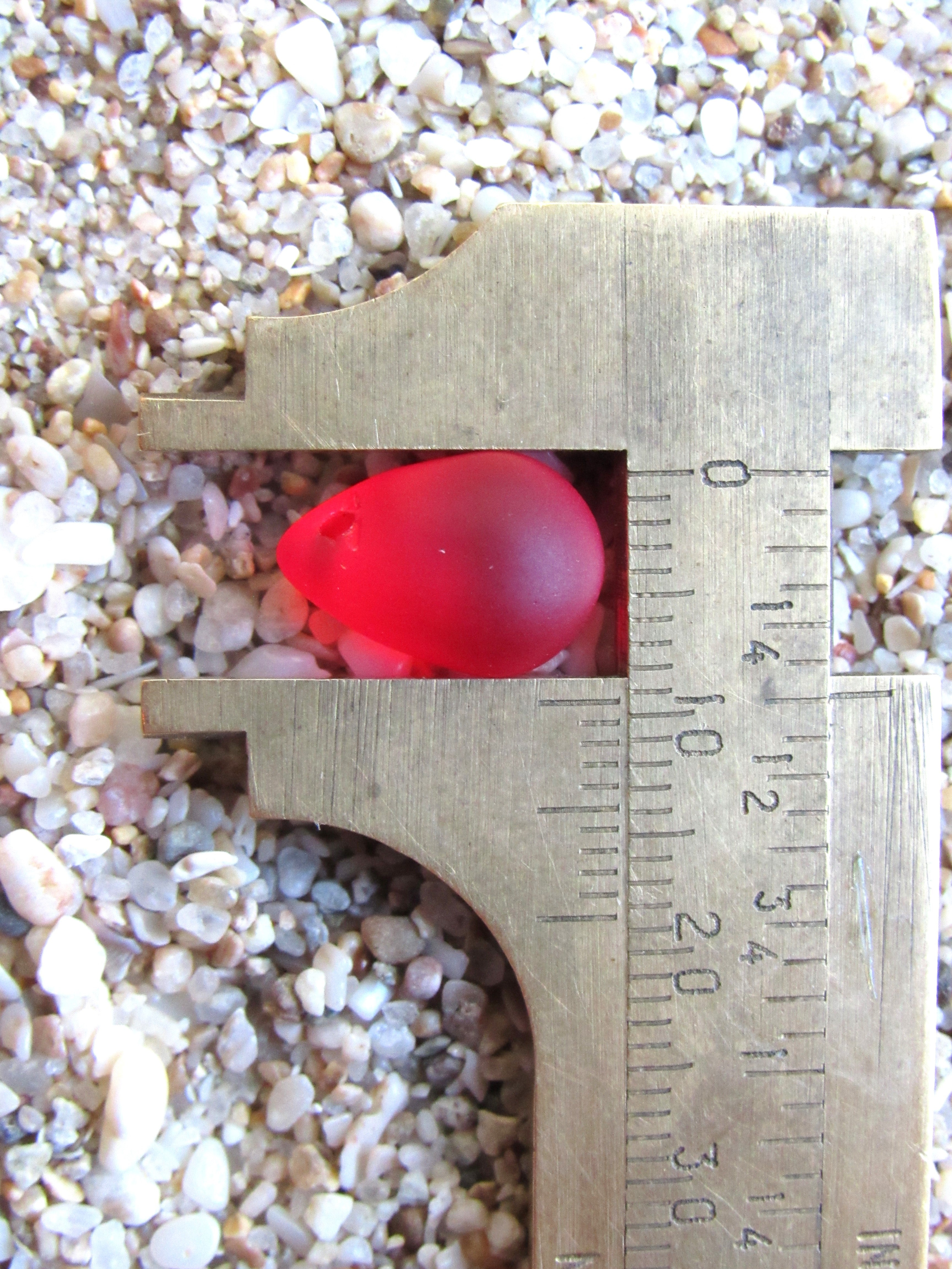 Cherry RED Cultured Sea Glass Teardrop Pendants — Frosted, 14x10mm, Tip-Drilled