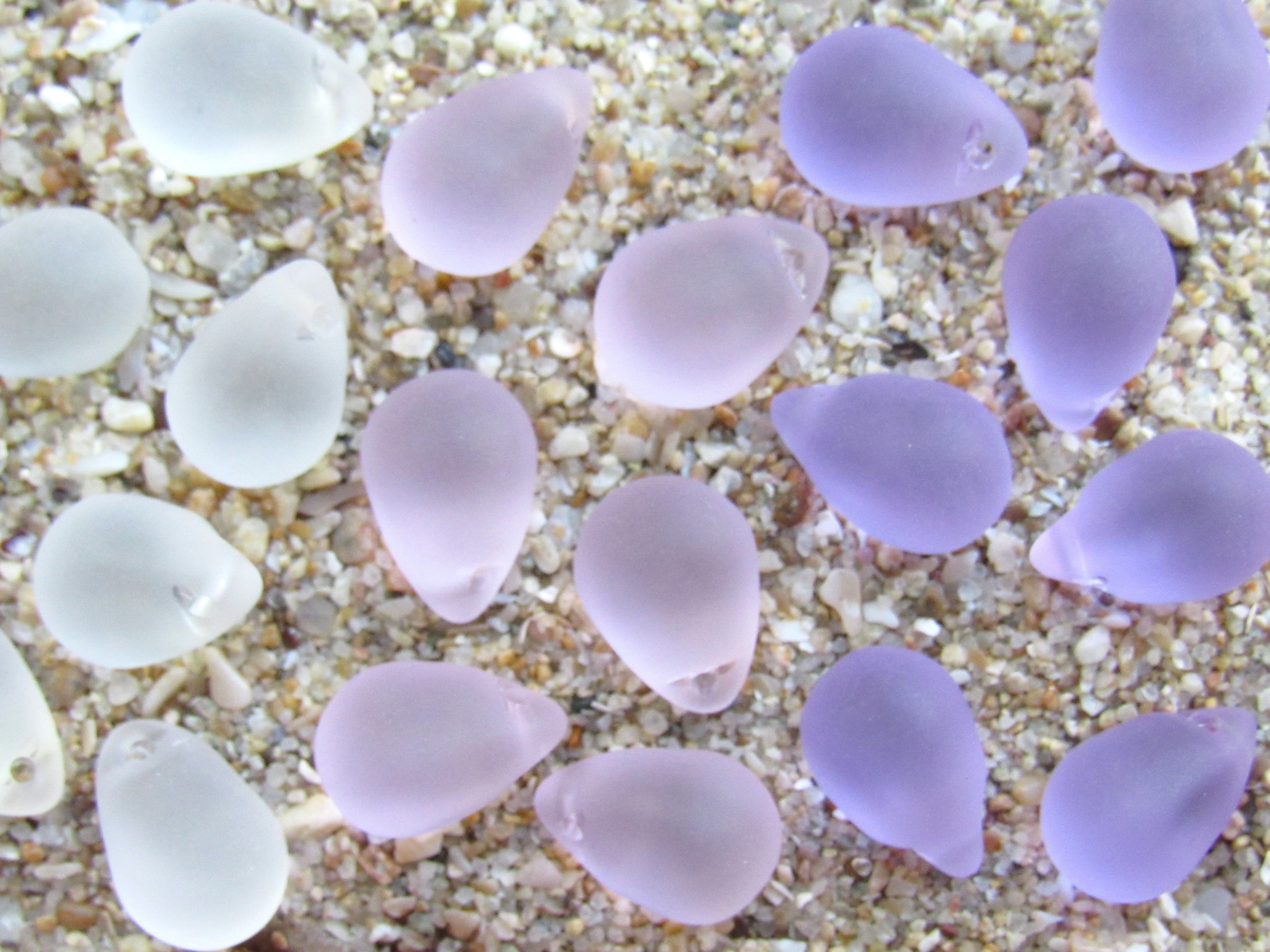 Cultured Sea Glass Teardrop Pendants — Light Pink Purple Mix, Frosted, 14x10mm, Tip-Drilled (Copy)