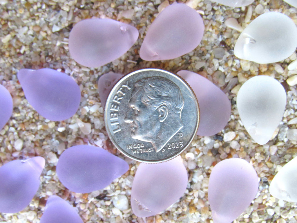 Cultured Sea Glass Teardrop Pendants — Light Pink Purple Mix, Frosted, 14x10mm, Tip-Drilled (Copy)