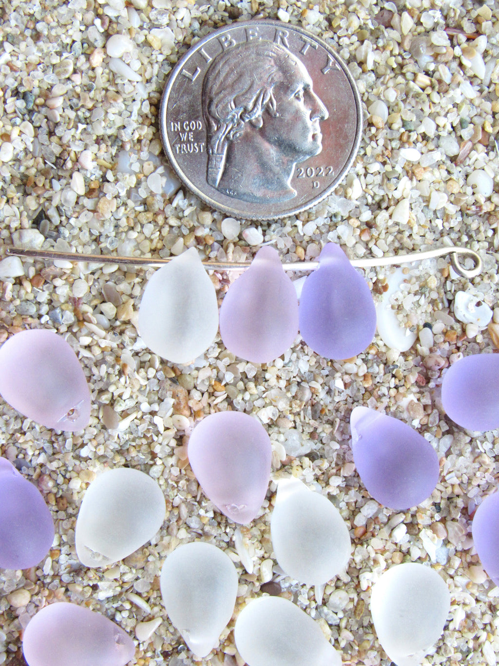 Cultured Sea Glass Teardrop Pendants — Light Pink Purple Mix, Frosted, 14x10mm, Tip-Drilled (Copy)