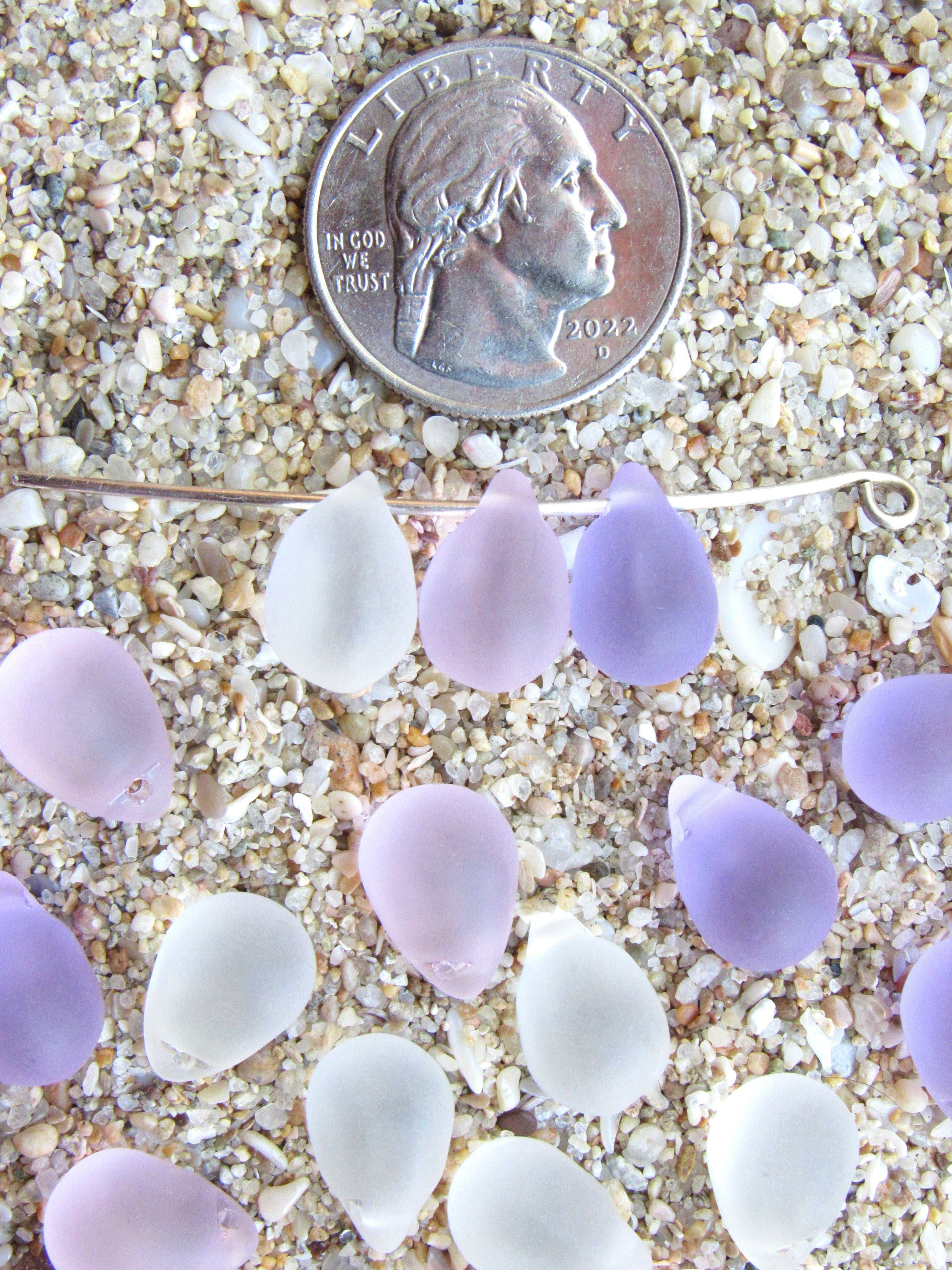 Cultured Sea Glass Teardrop Pendants — Light Pink Purple Mix, Frosted, 14x10mm, Tip-Drilled (Copy)