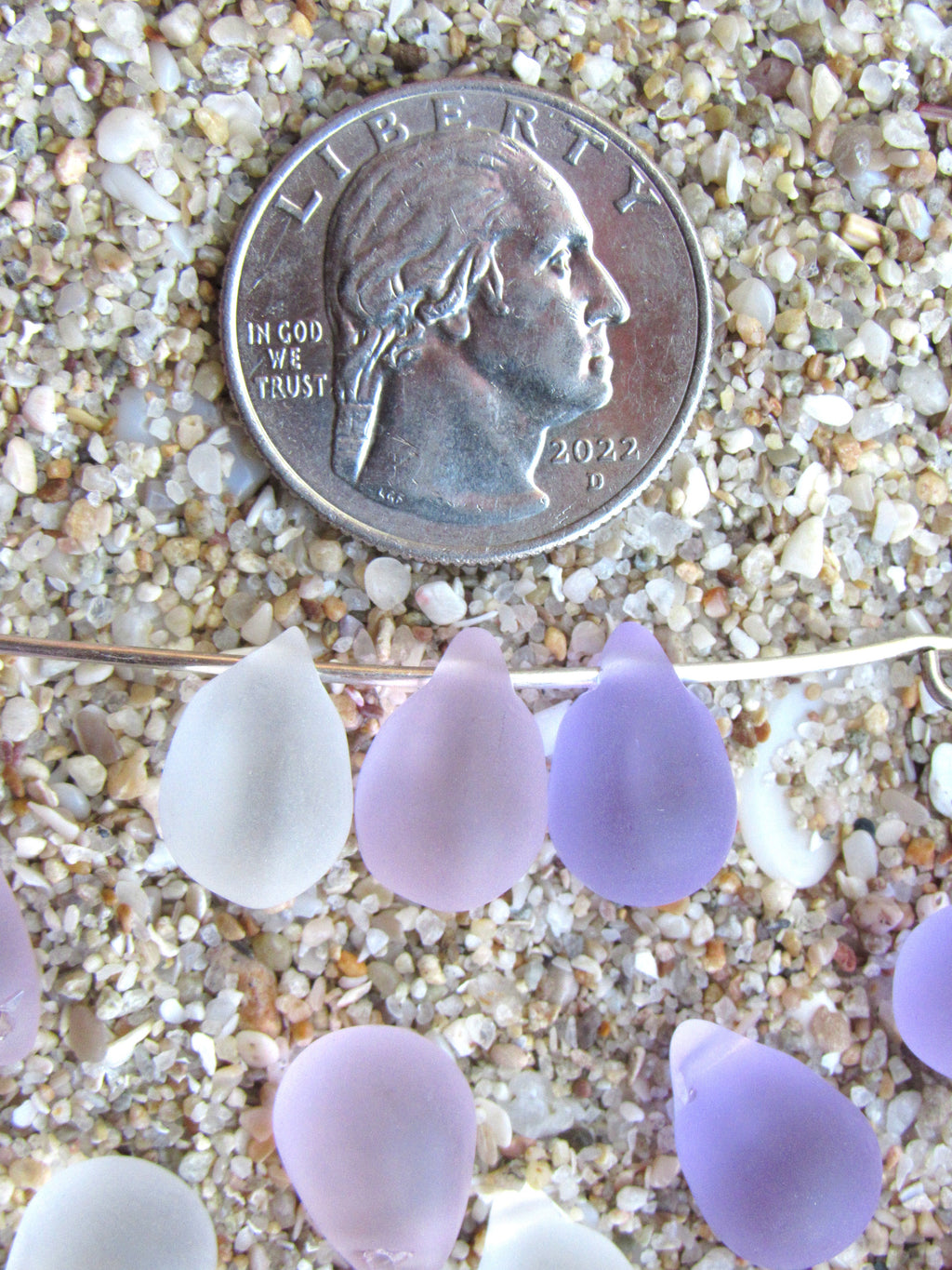 Cultured Sea Glass Teardrop Pendants — Light Pink Purple Mix, Frosted, 14x10mm, Tip-Drilled (Copy)
