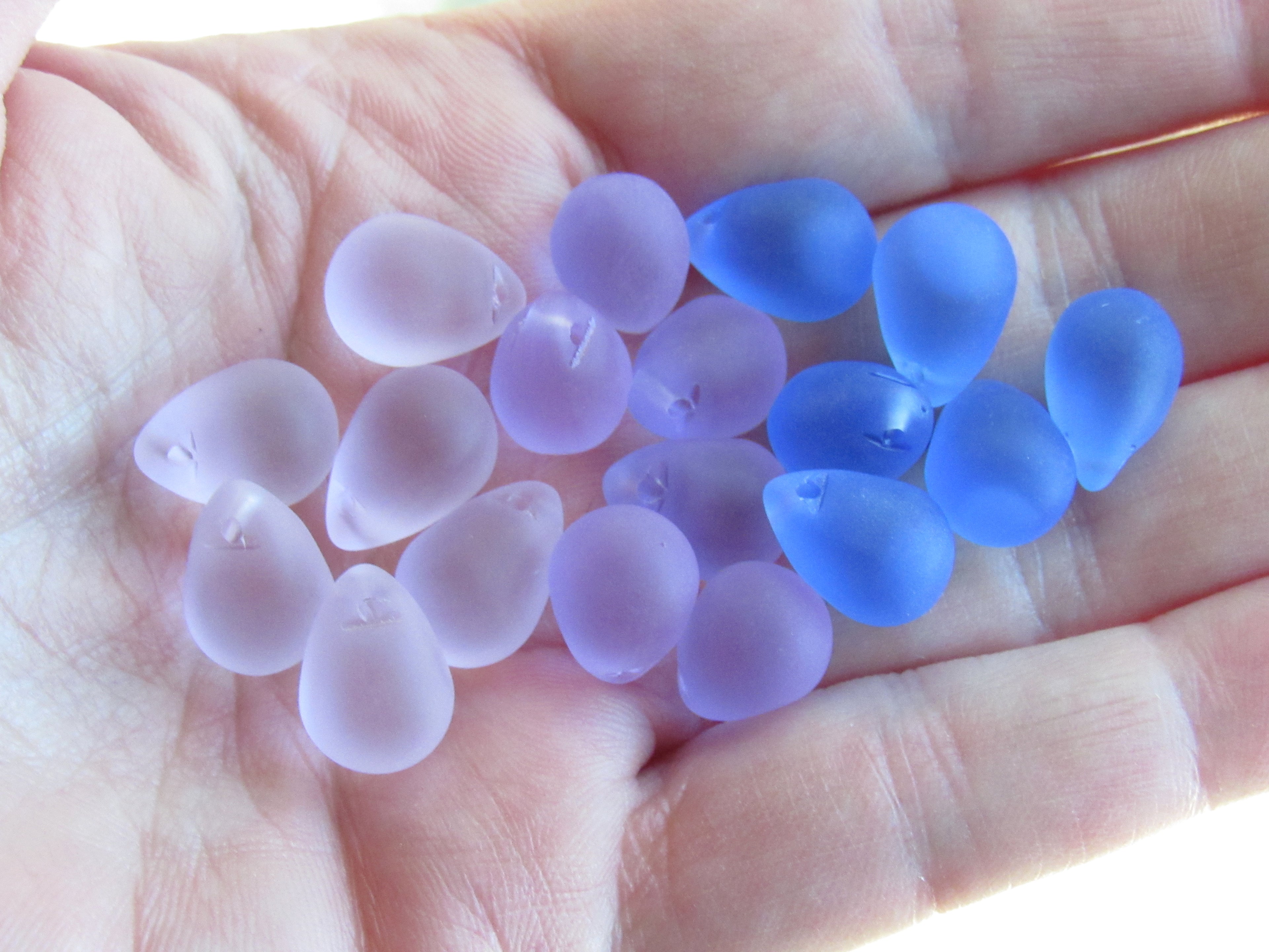 Cultured Sea Glass Teardrop Pendants — Light Pink Purple Mix, Frosted, 14x10mm, Tip-Drilled (Copy) (Copy)