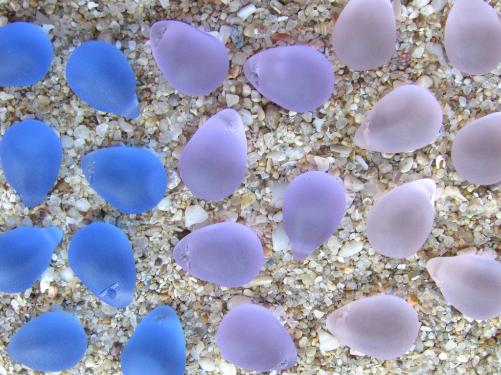 Cultured Sea Glass Teardrop Pendants — Light Pink Purple Mix, Frosted, 14x10mm, Tip-Drilled (Copy) (Copy)