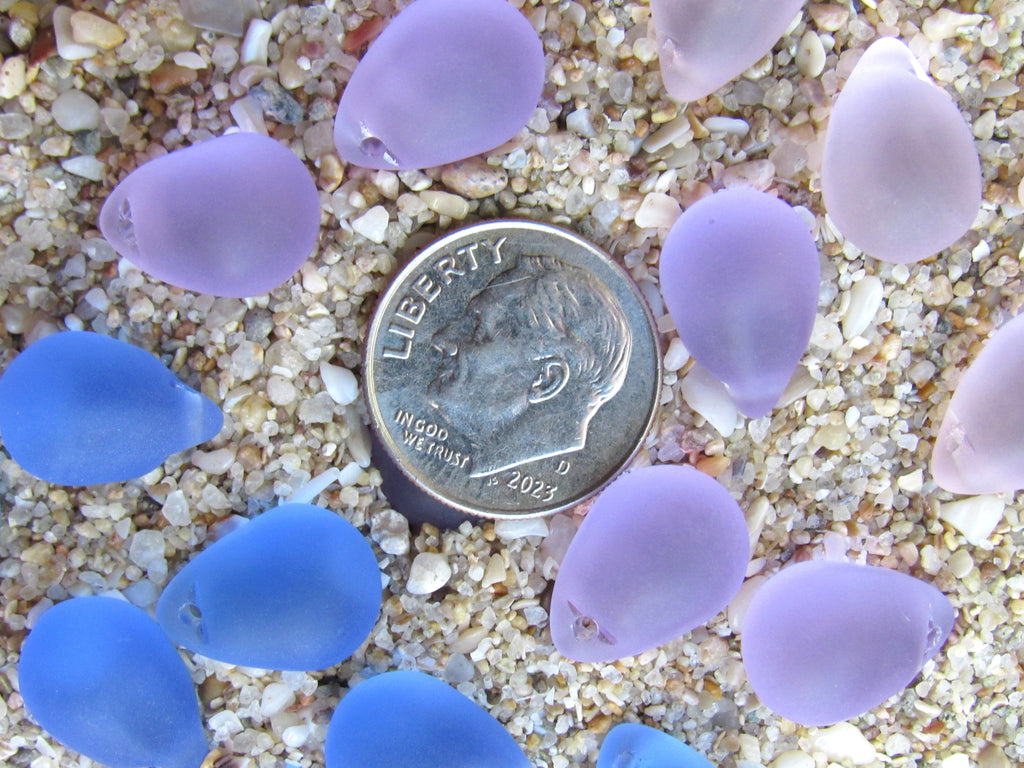 Cultured Sea Glass Teardrop Pendants — Light Pink Purple Mix, Frosted, 14x10mm, Tip-Drilled (Copy) (Copy)