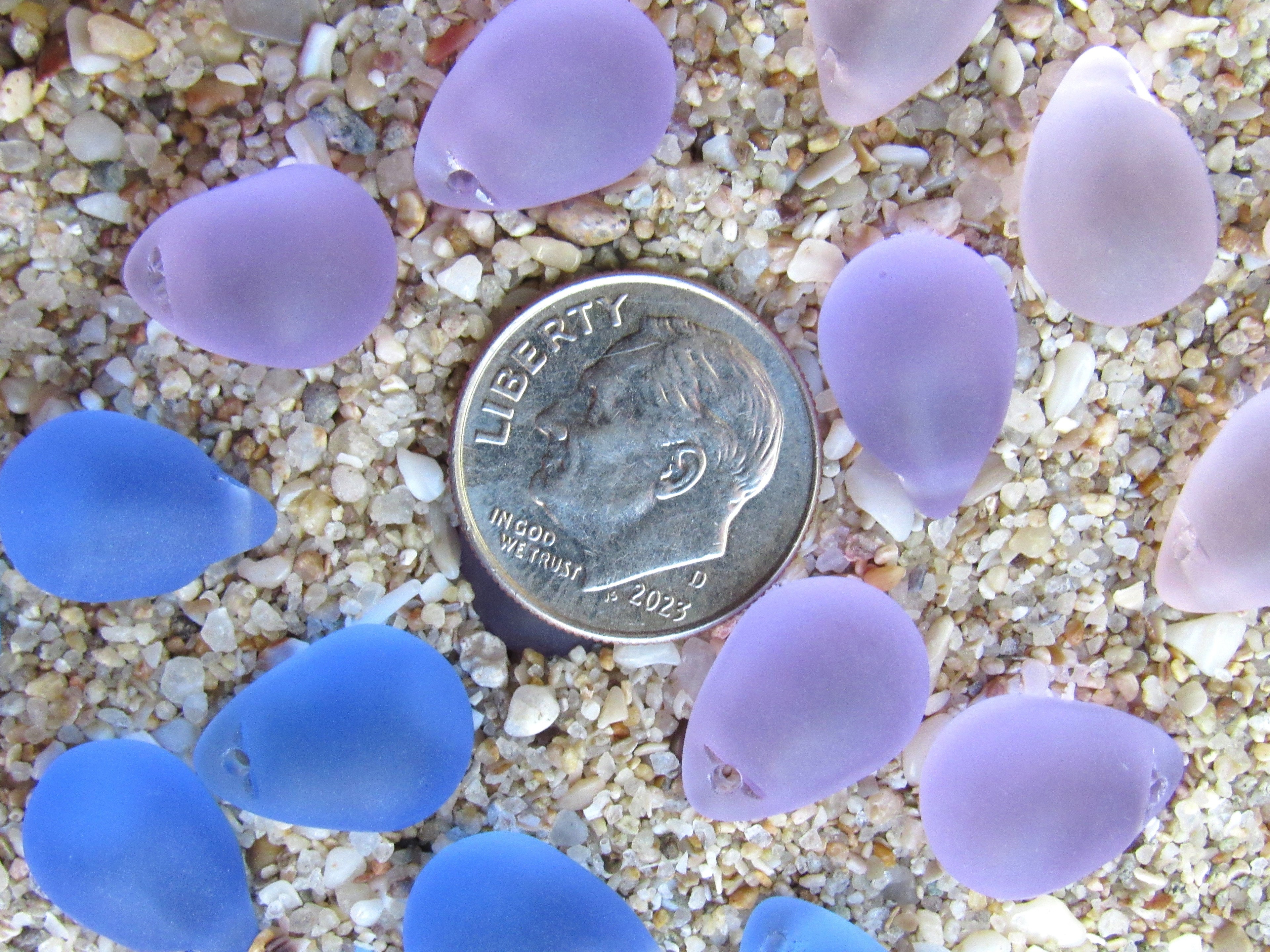 Cultured Sea Glass Teardrop Pendants — Light Pink Purple Mix, Frosted, 14x10mm, Tip-Drilled (Copy) (Copy)