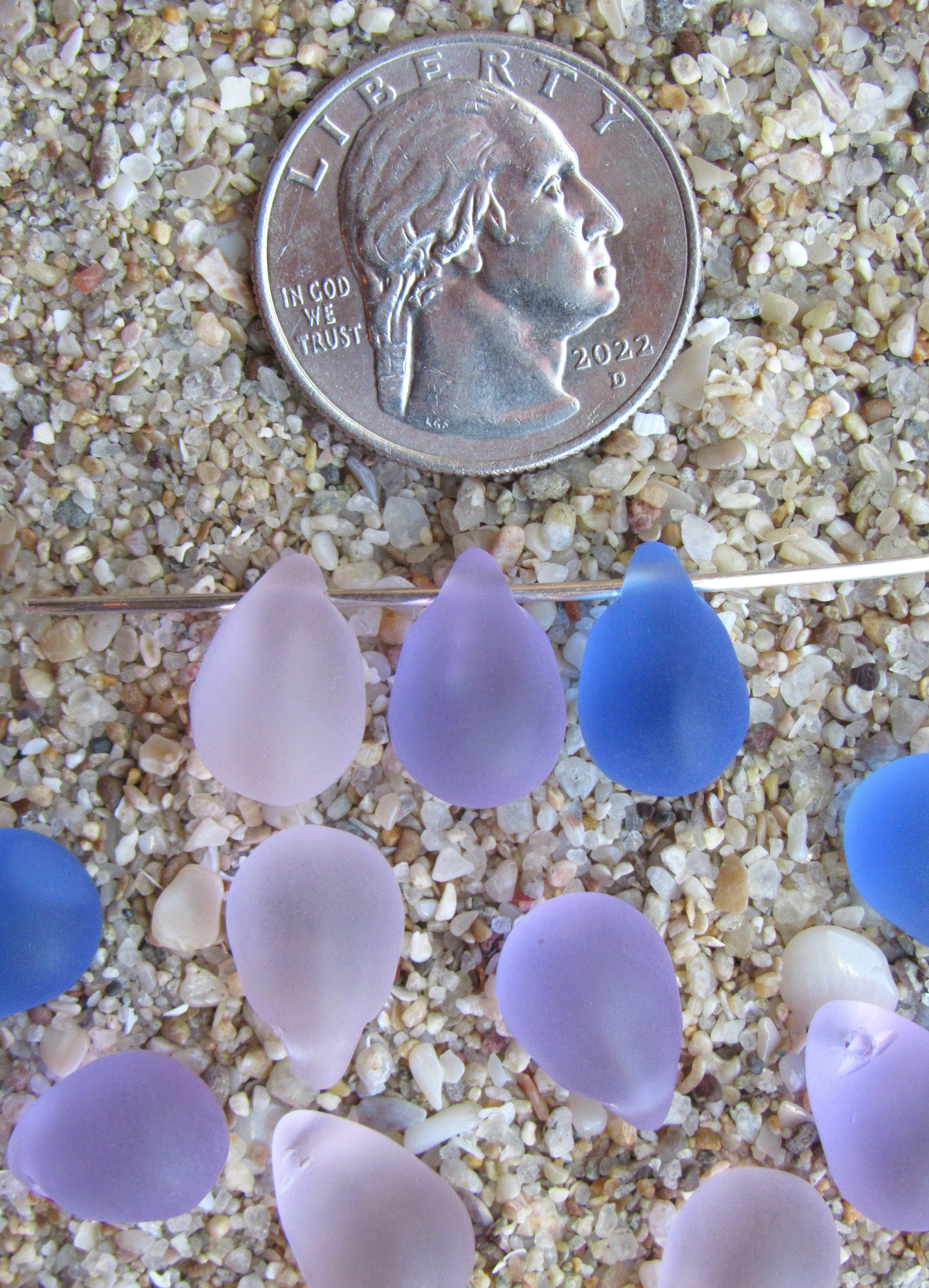 Cultured Sea Glass Teardrop Pendants — Light Pink Purple Mix, Frosted, 14x10mm, Tip-Drilled (Copy) (Copy)