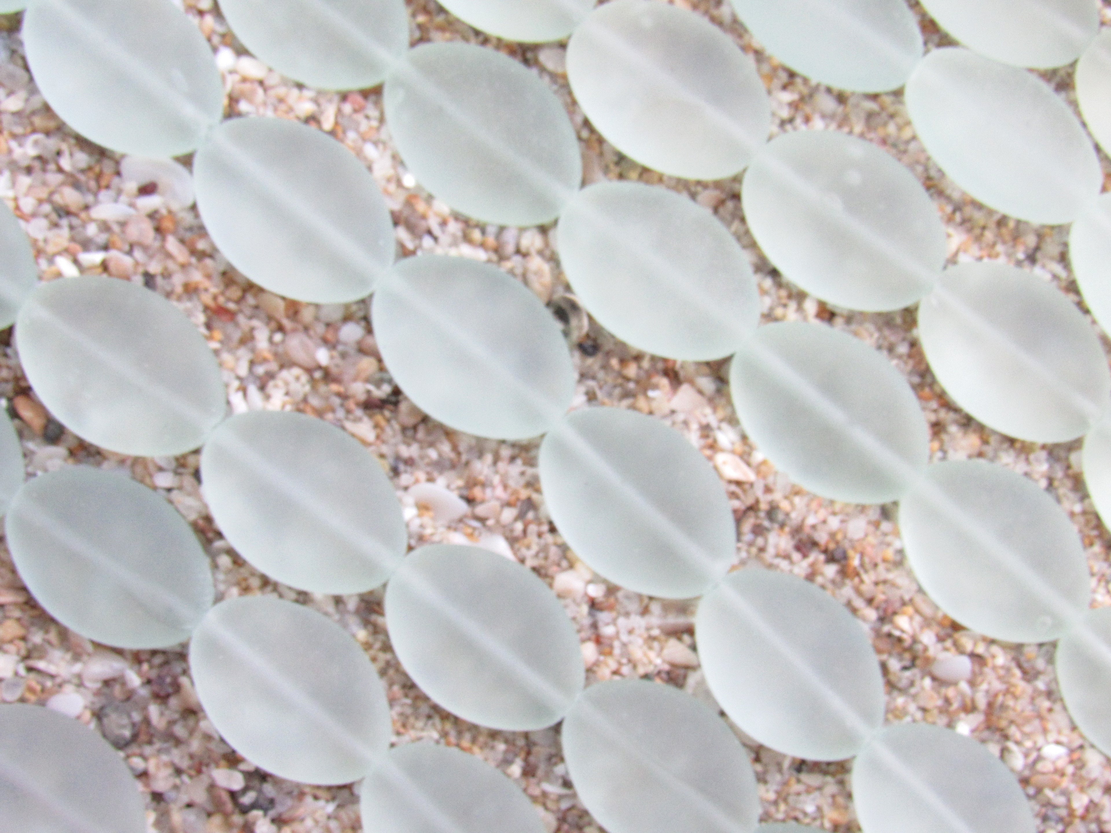 Light Aqua Cultured Sea Glass Beads — Frosted Cushion Oval, 18x13mm, 11 Beads/Strand