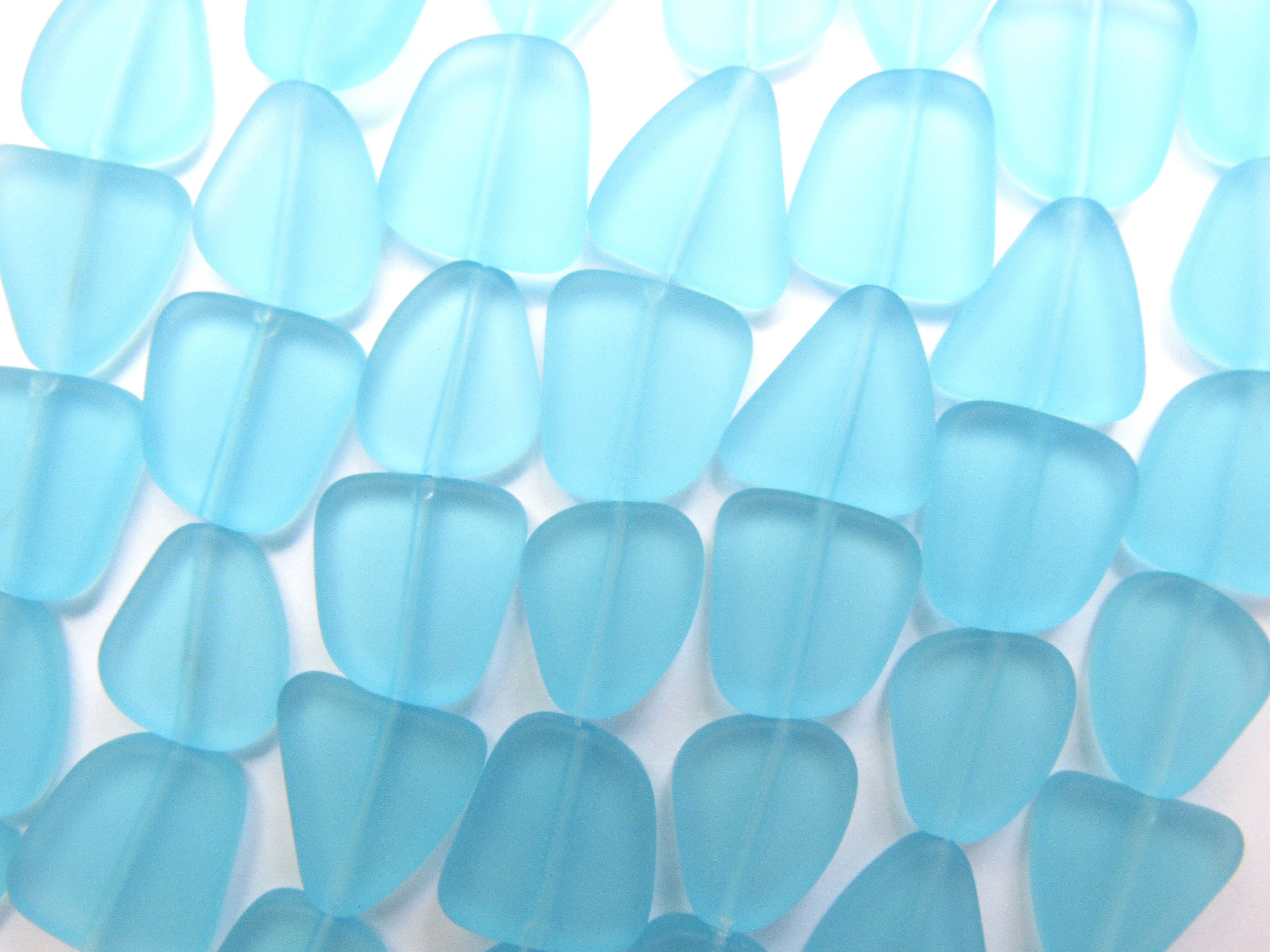 Cultured Sea Glass Beads - 15mm Freeform Flat Frosted - Turquoise Bay light aqua blue