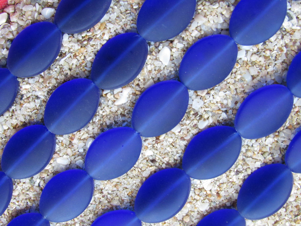 Cultured Sea Glass Beads — Royal Blue -  Frosted Cushion Oval, 18x13mm, 11 Beads/Strand (Copy)